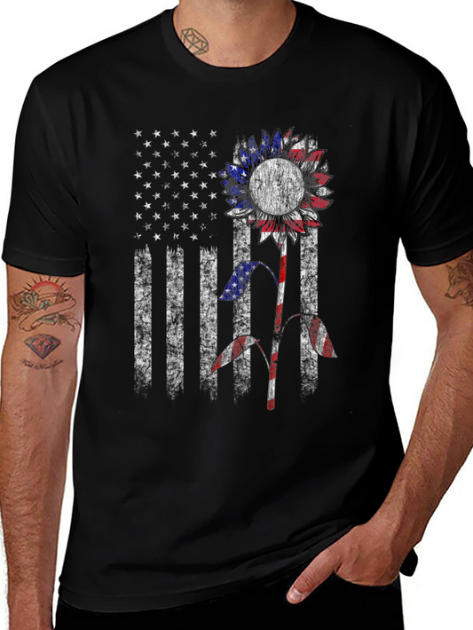 American Flag Sunflower Graphic T-Shirt