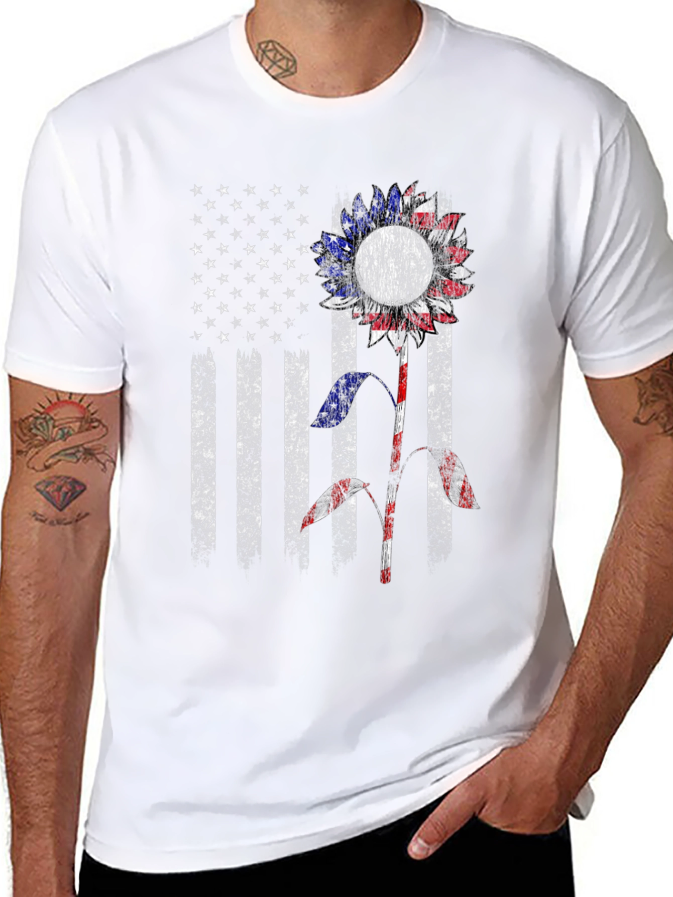 American Flag Sunflower Graphic T-Shirt
