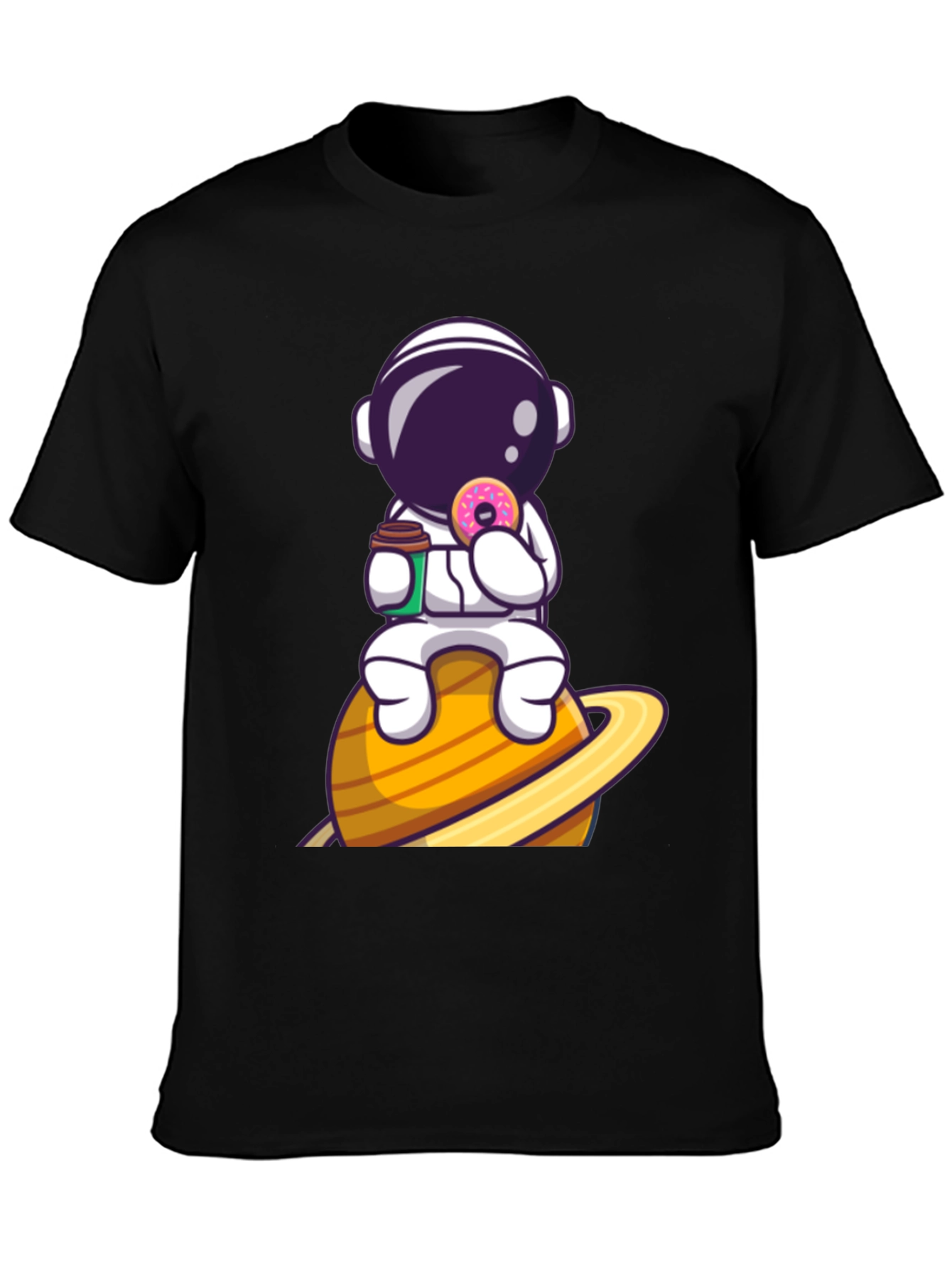 Astronaut on Saturn Black Graphic T-Shirt