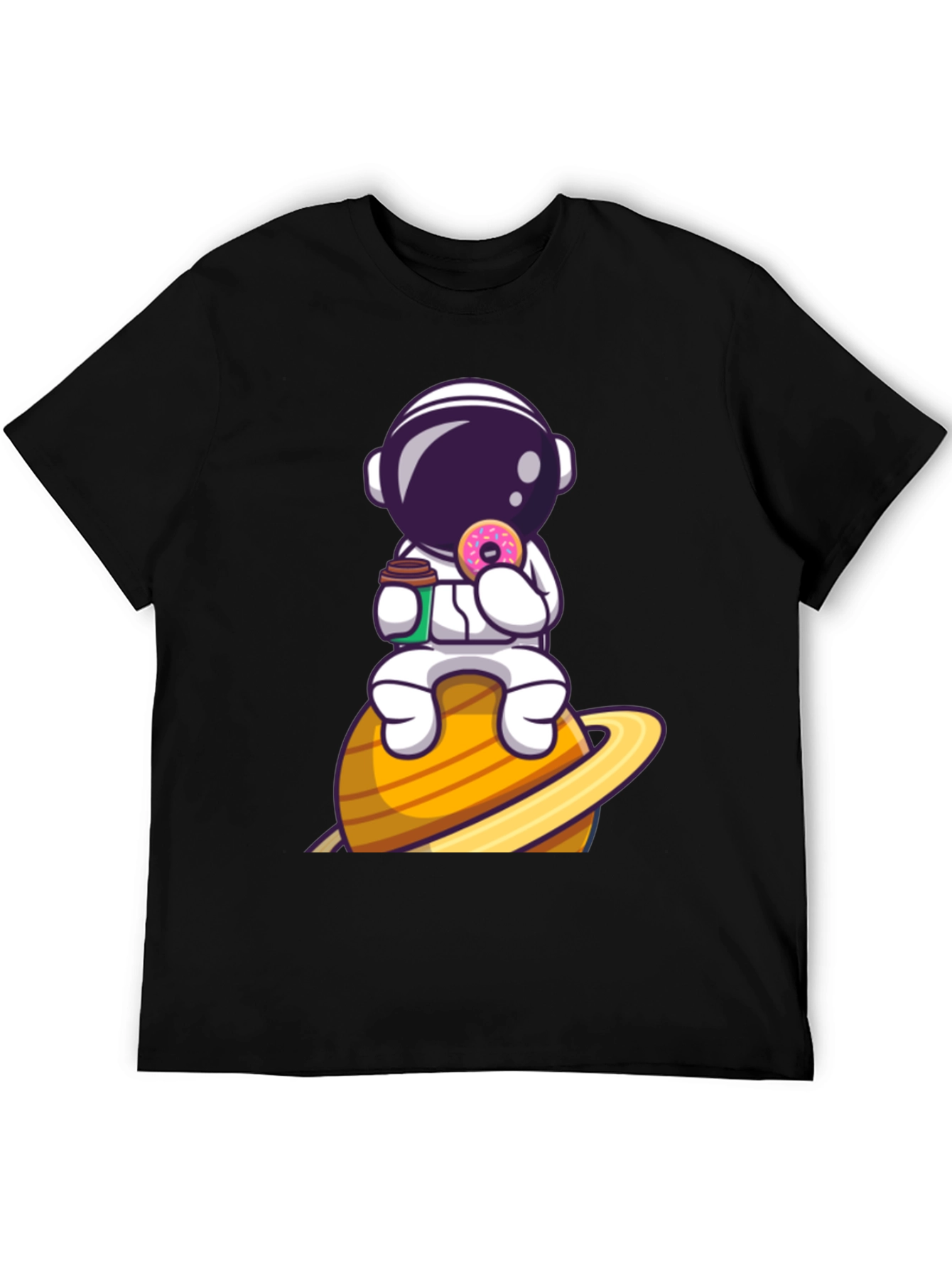 Astronaut on Saturn Black Graphic T-Shirt