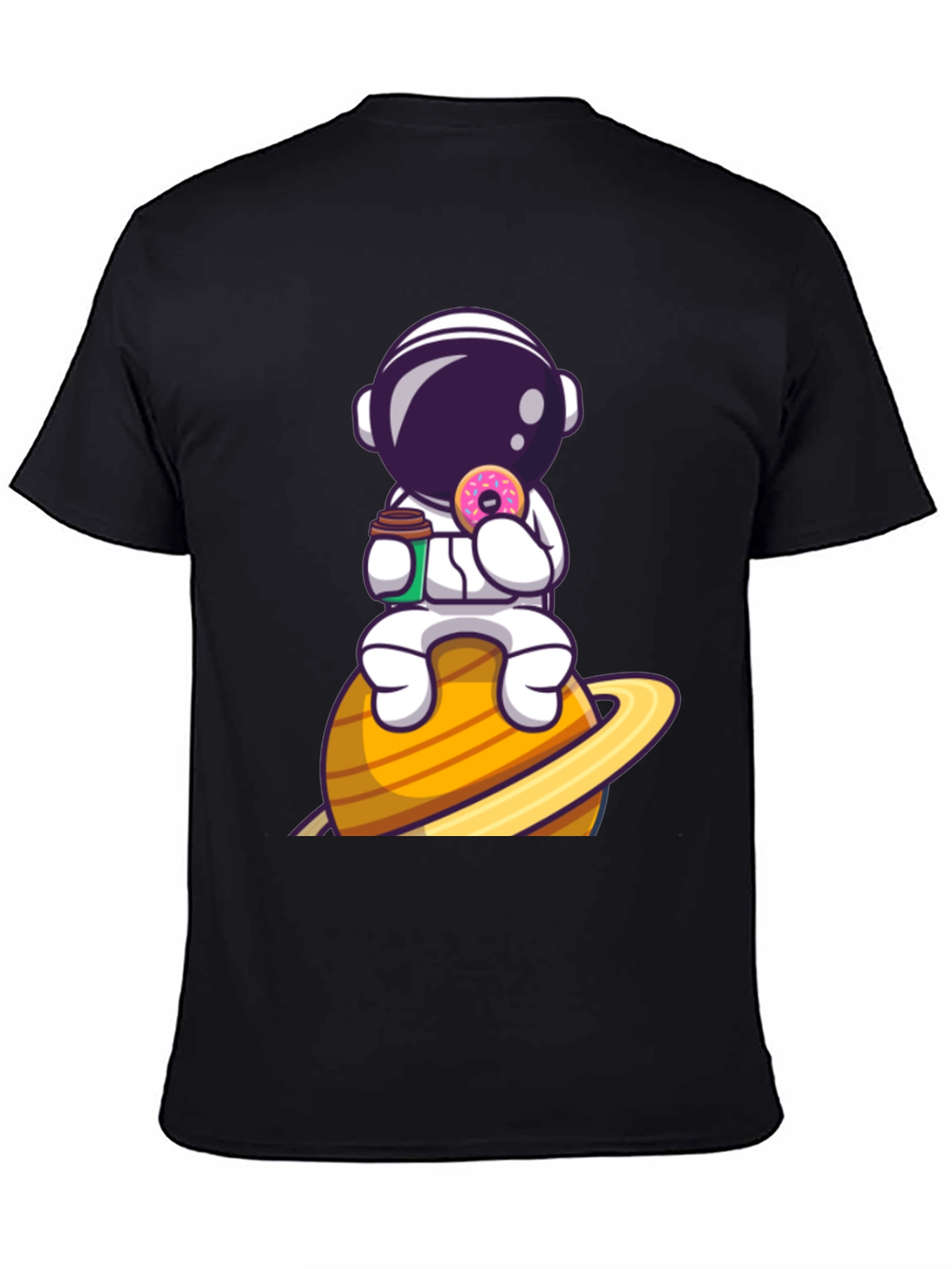 Astronaut on Saturn Black Graphic T-Shirt