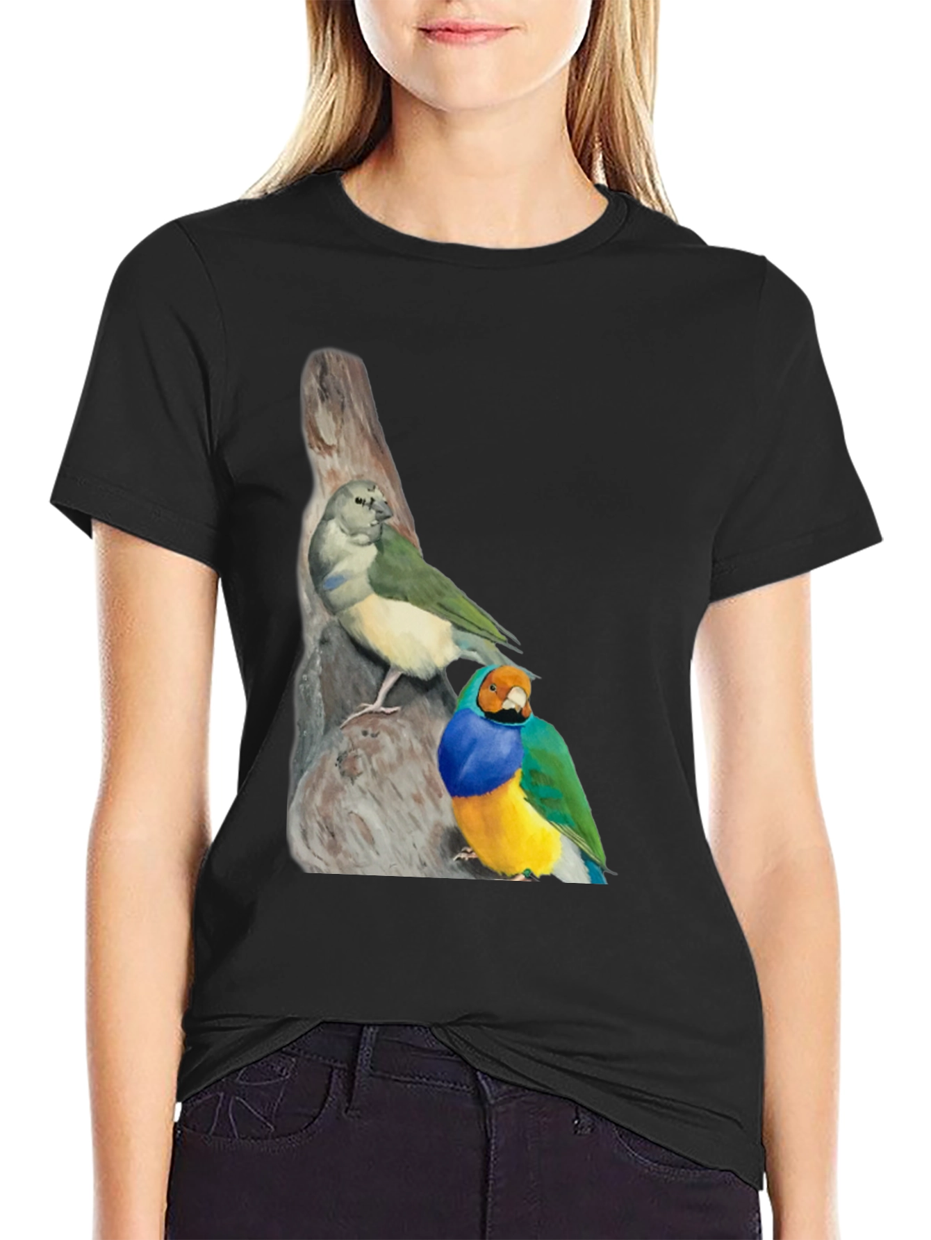 Birds on Branch Black T-Shirt