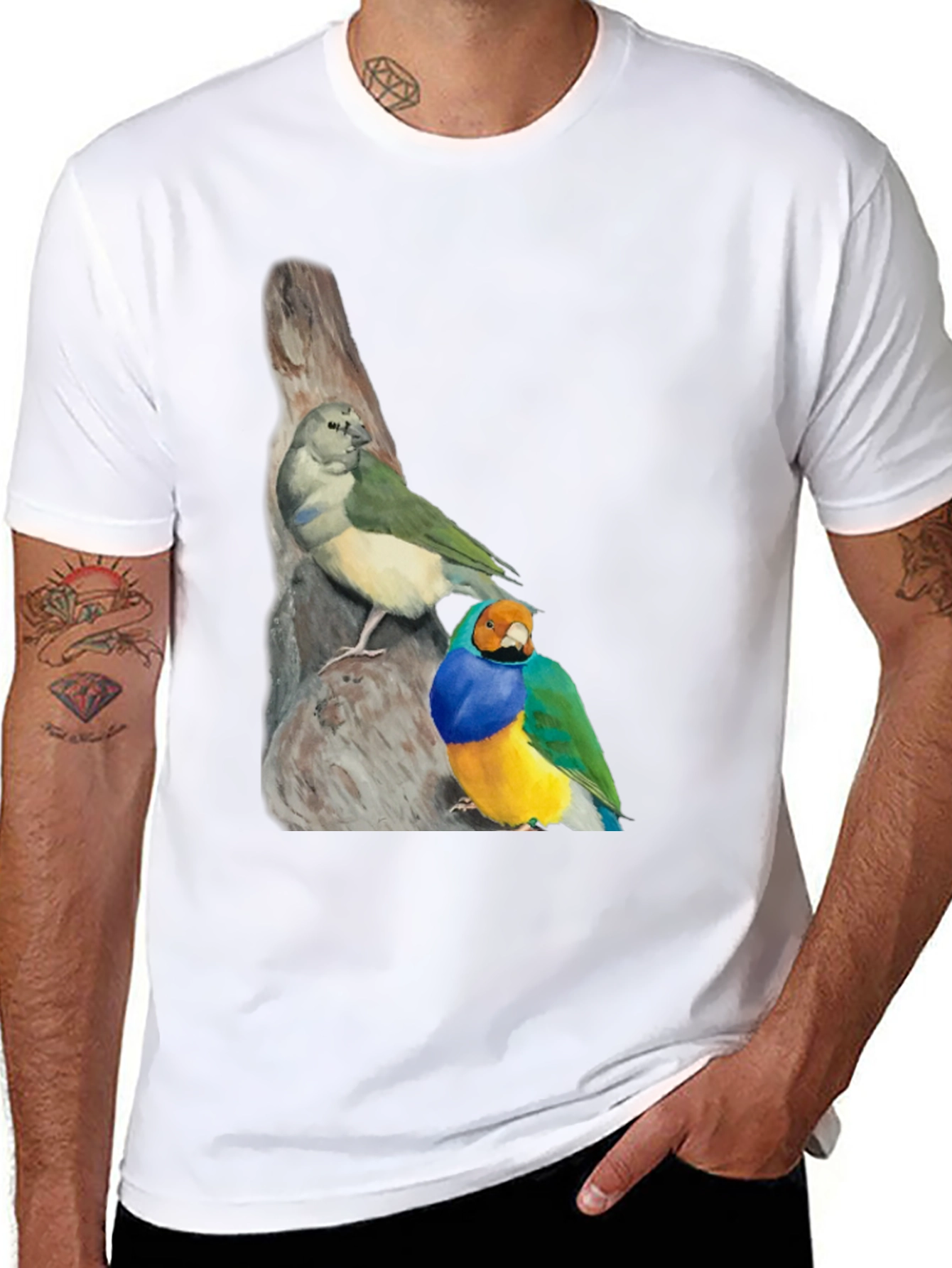 Birds on Branch Black T-Shirt