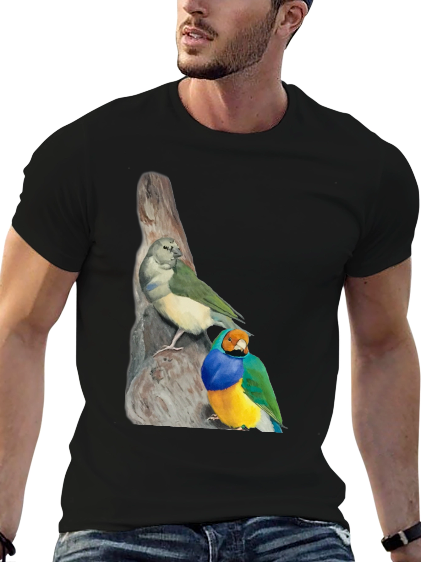 Birds on Branch Black T-Shirt