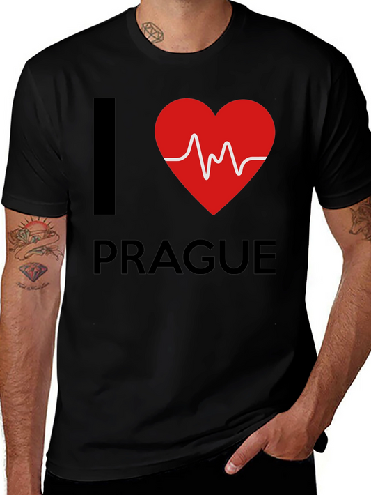 I Love Prague Heartbeat T-Shirt - Black
