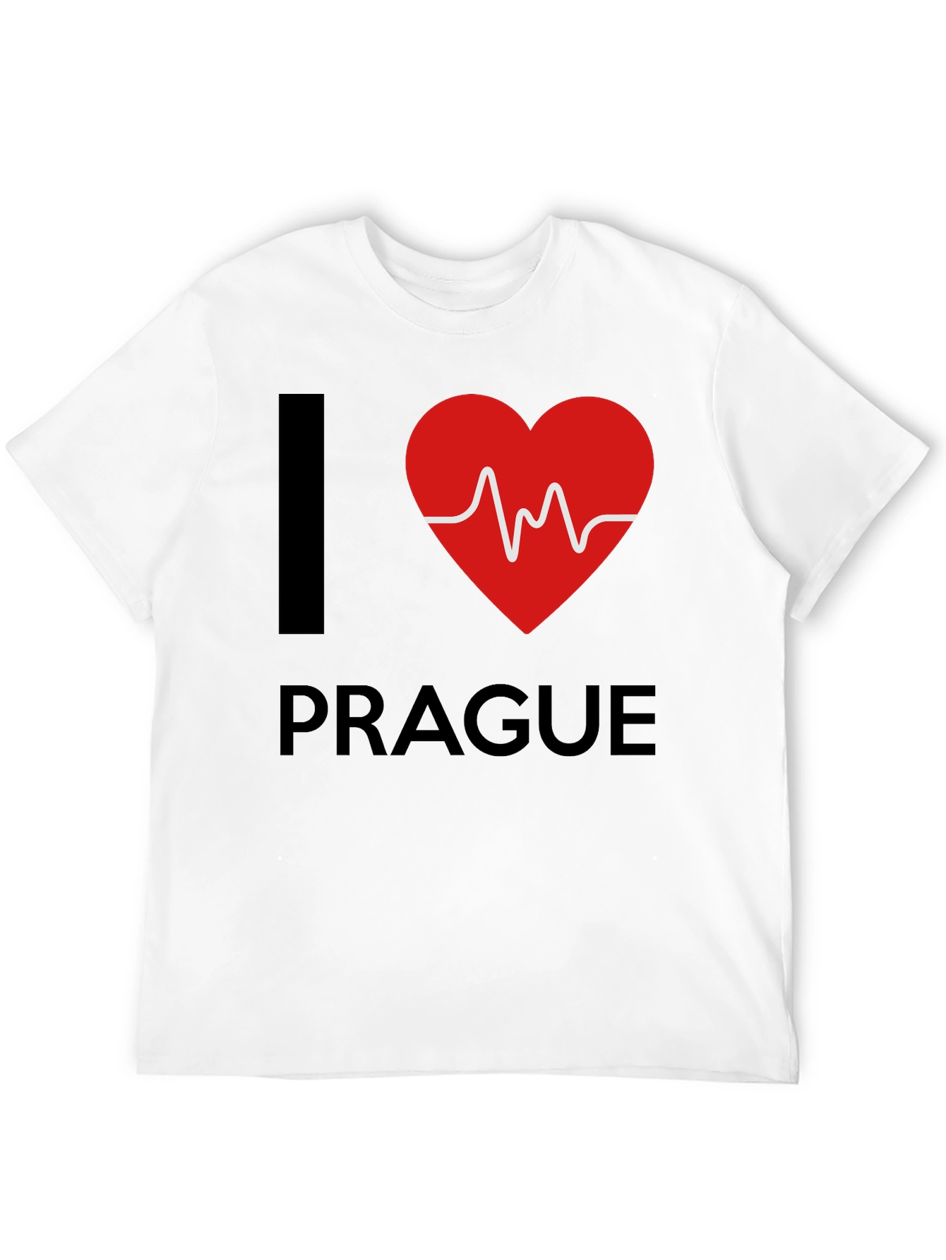 I Love Prague Heartbeat T-Shirt - Black