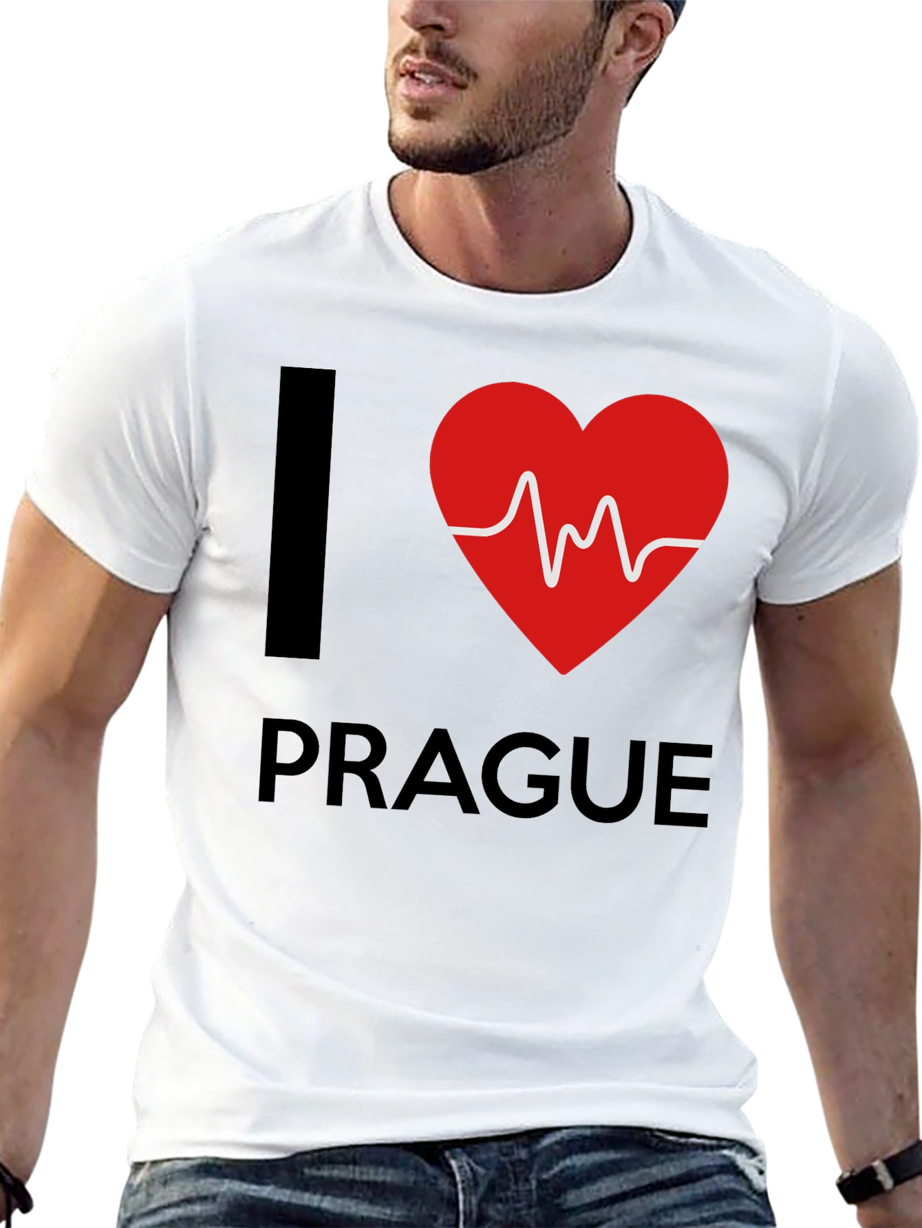 I Love Prague Heartbeat T-Shirt - Black