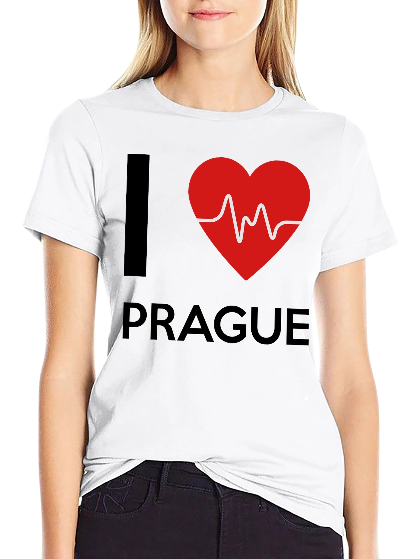 I Love Prague Heartbeat T-Shirt - Black