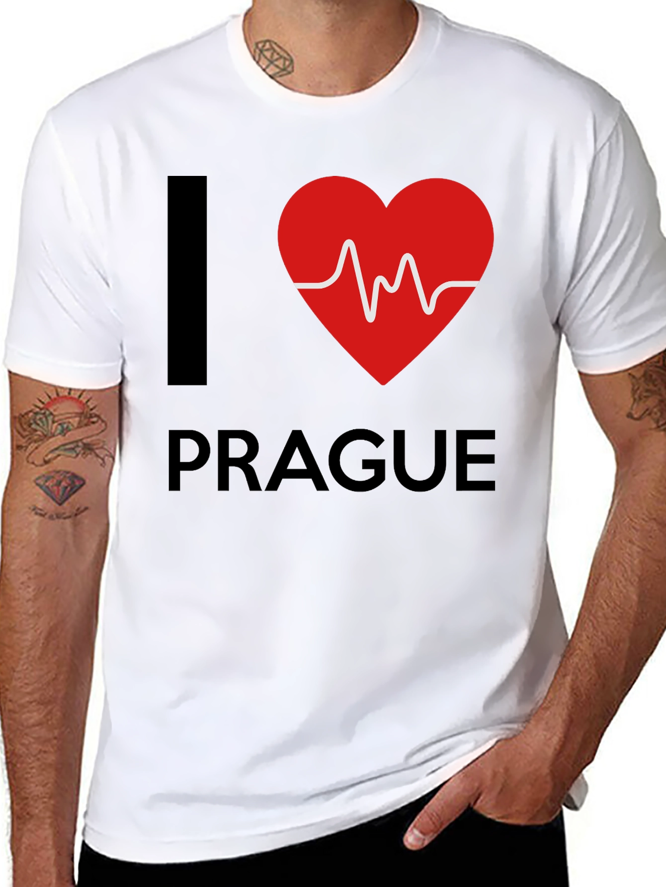 I Love Prague Heartbeat T-Shirt - Black