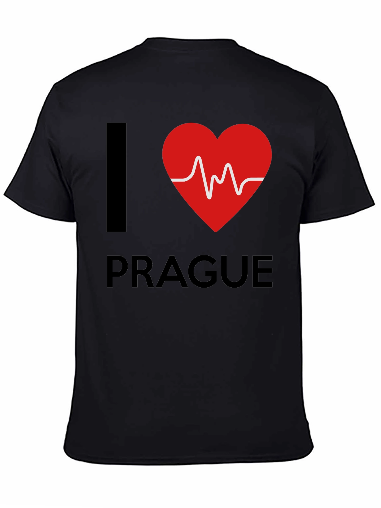 I Love Prague Heartbeat T-Shirt - Black
