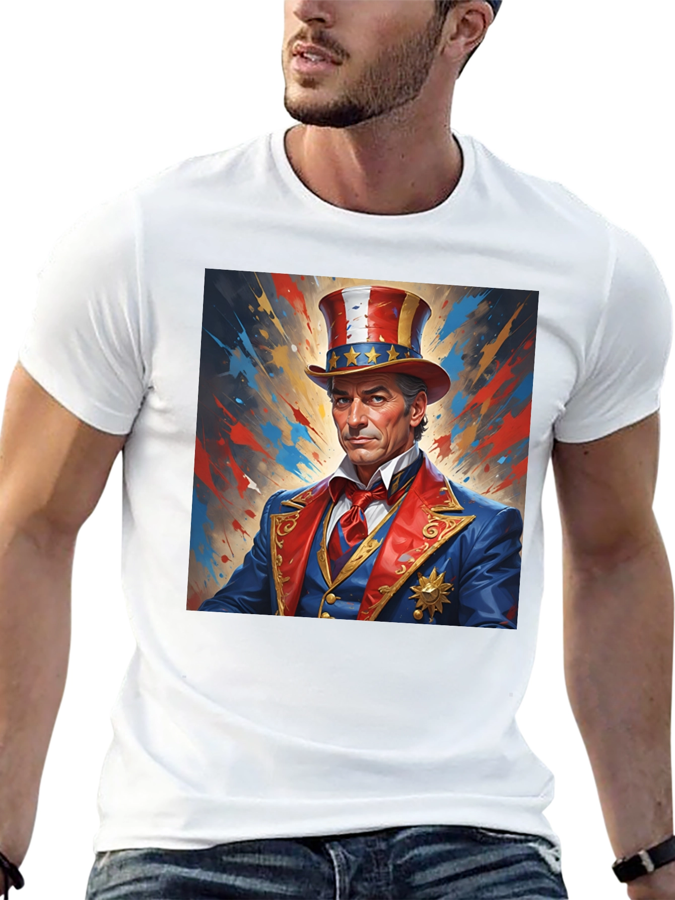 Patriotic Man Graphic Print T-Shirt