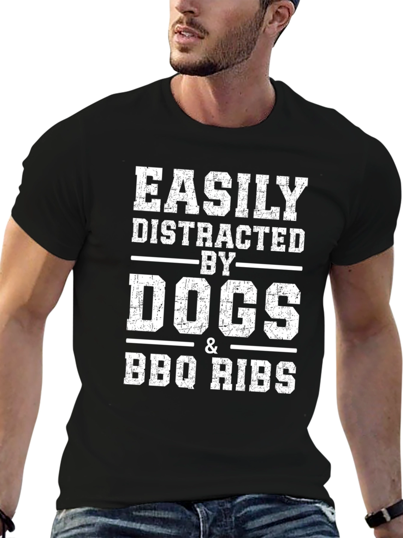 Easily Distracted By Dogs & BBQ Ribs Graphic T-Shirt