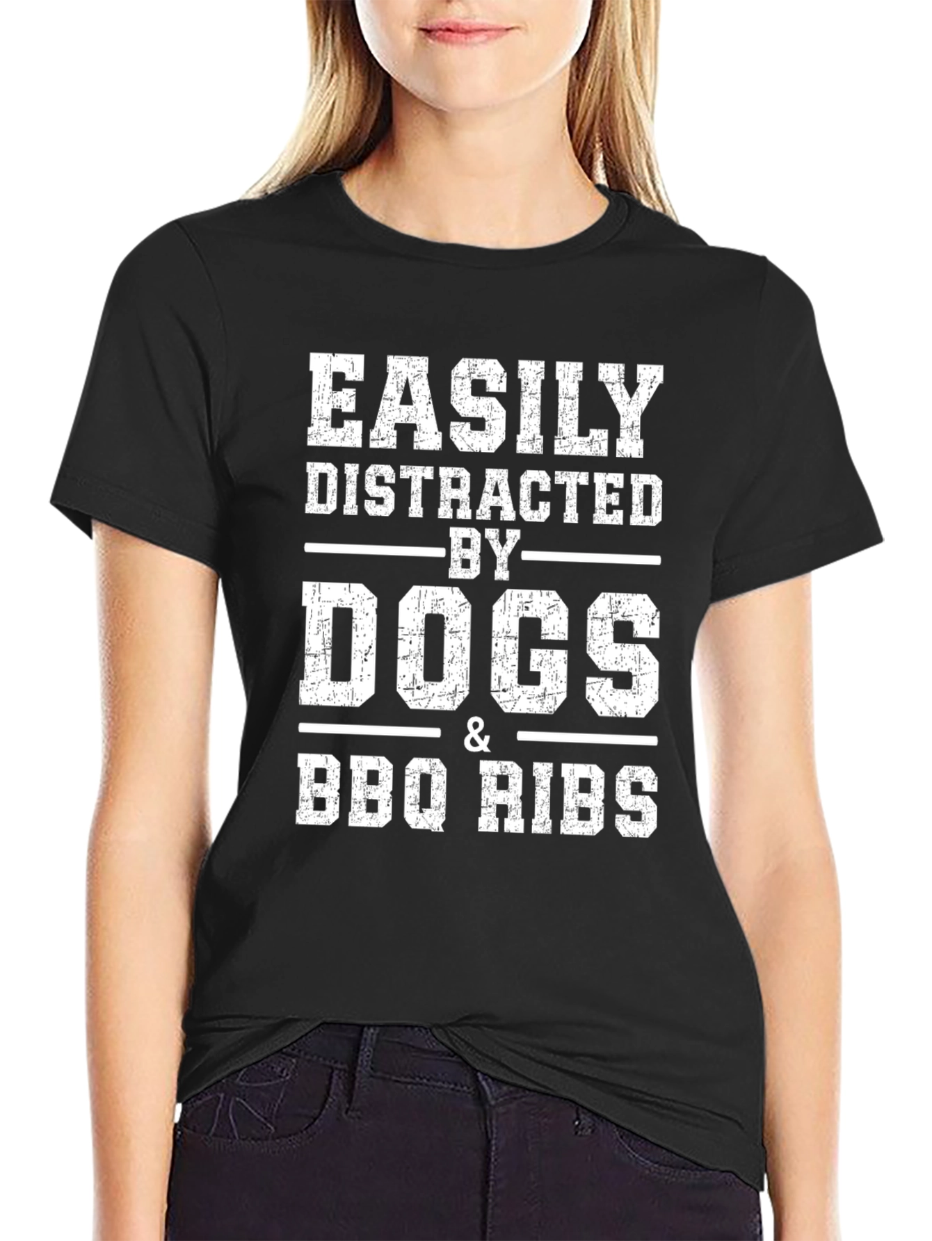Easily Distracted By Dogs & BBQ Ribs Graphic T-Shirt