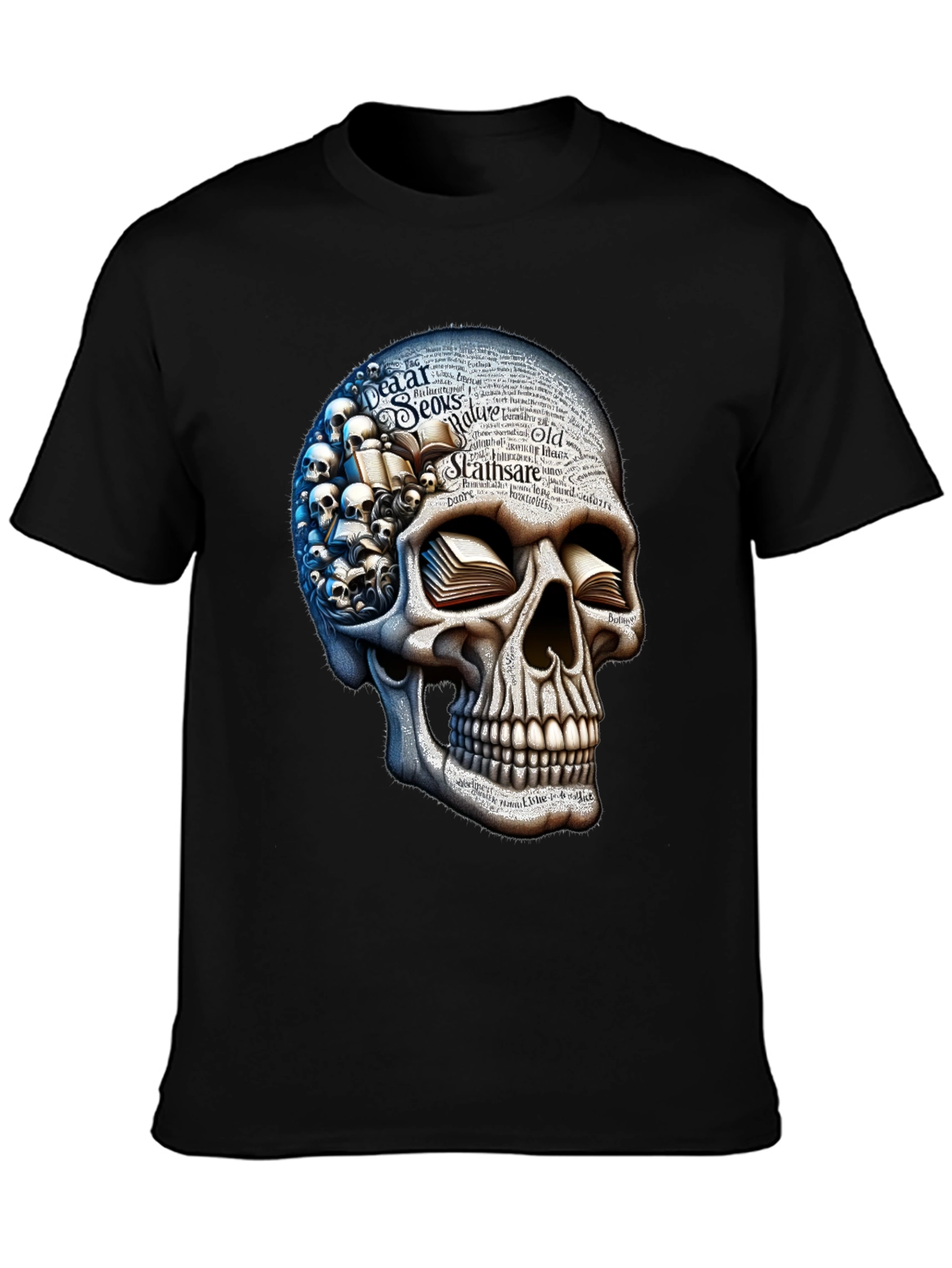 Skull with Books Graphic T-Shirt