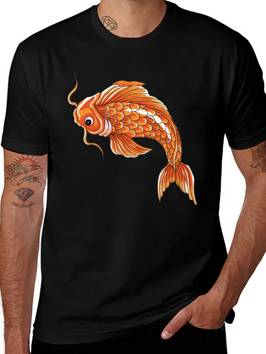 Koi Fish Graphic Tee - Unique Design Black Cotton