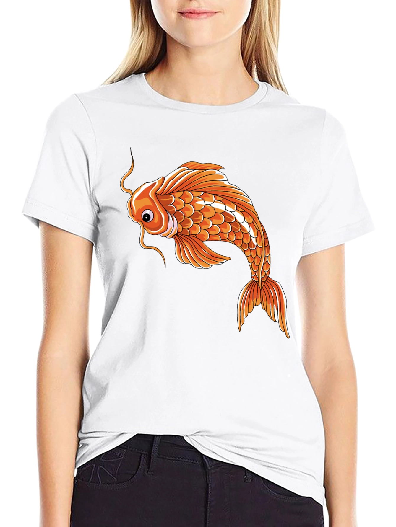Koi Fish Graphic Tee - Unique Design Black Cotton
