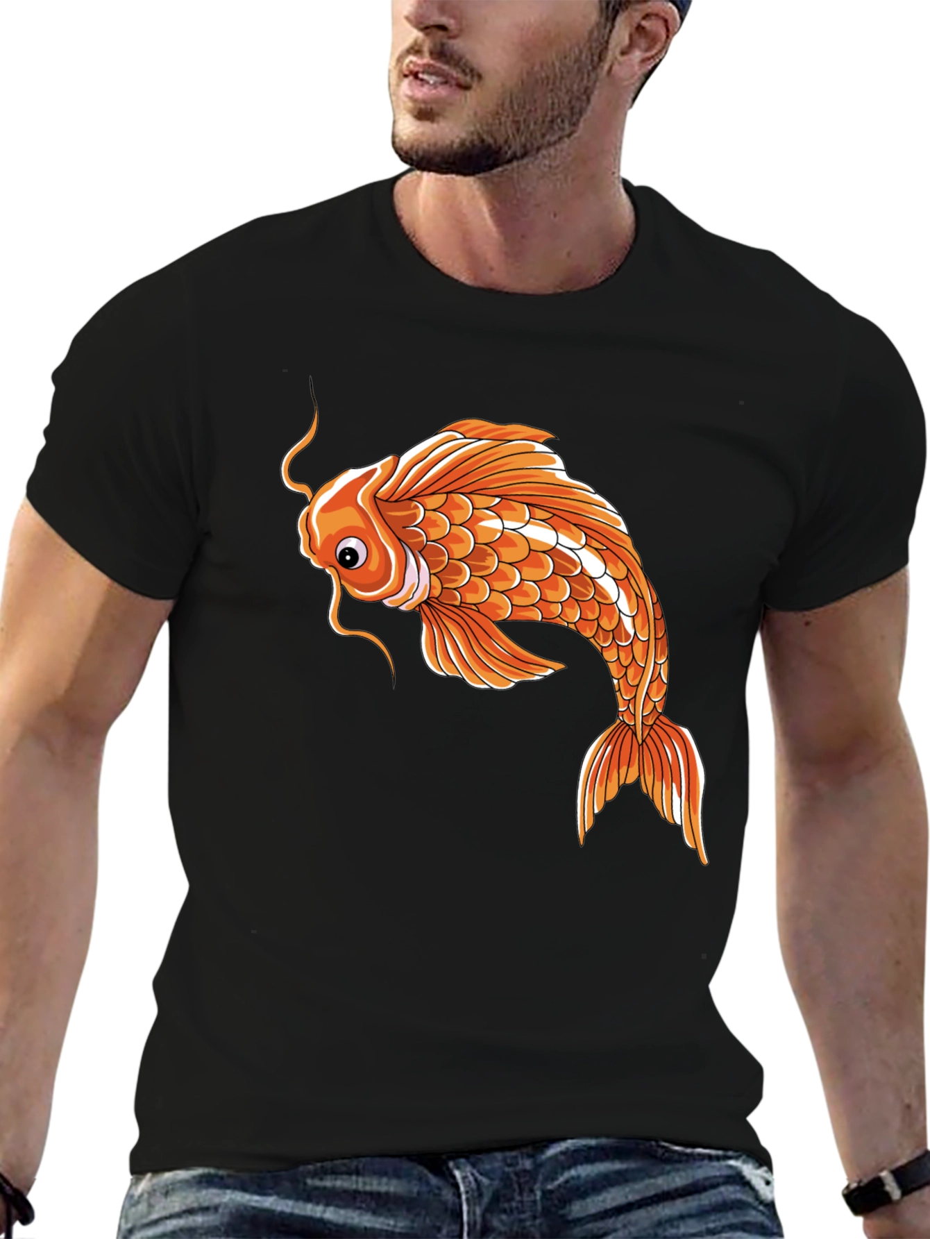 Koi Fish Graphic Tee - Unique Design Black Cotton