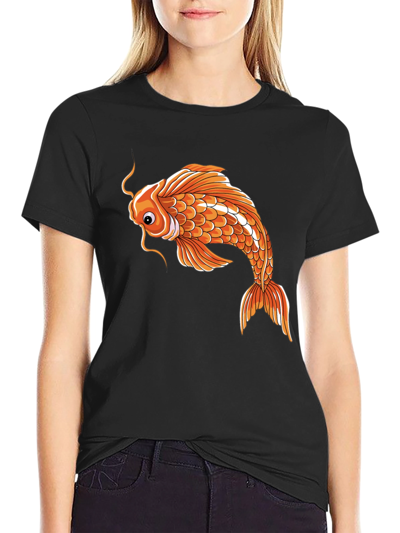 Koi Fish Graphic Tee - Unique Design Black Cotton