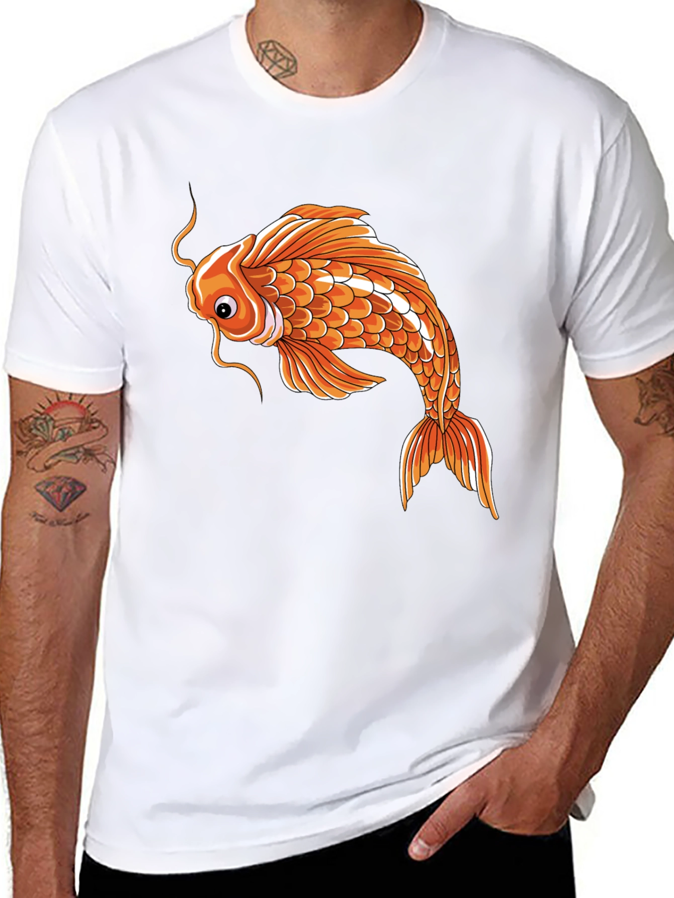 Koi Fish Graphic Tee - Unique Design Black Cotton