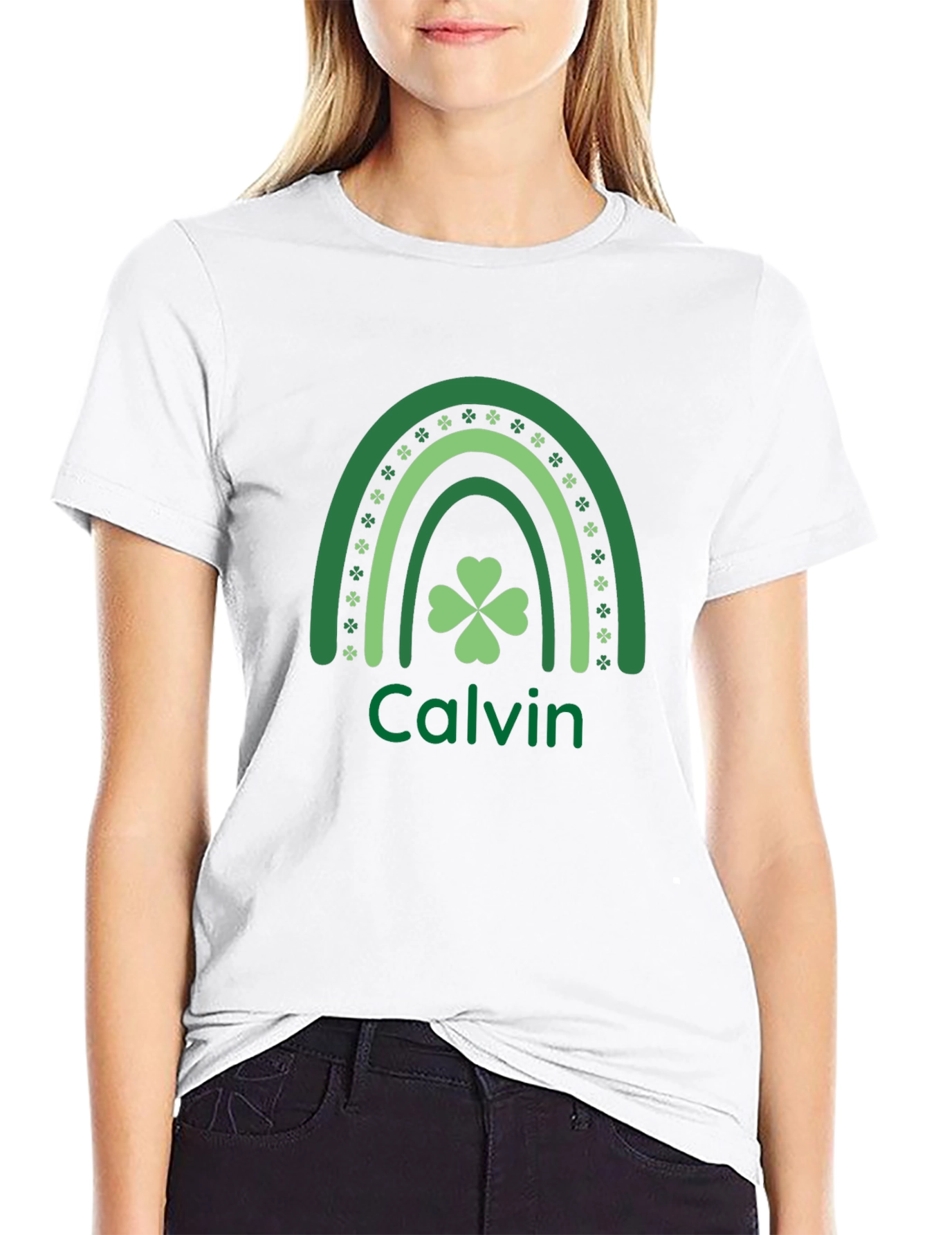 St. Patricks Day Calvin Rainbow Shamrock T-Shirt