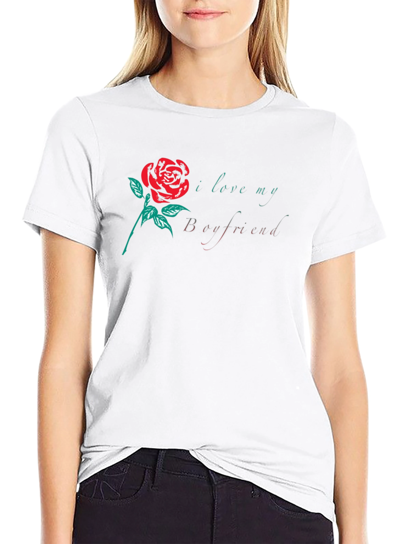I Love My Boyfriend Rose Graphic T-Shirt