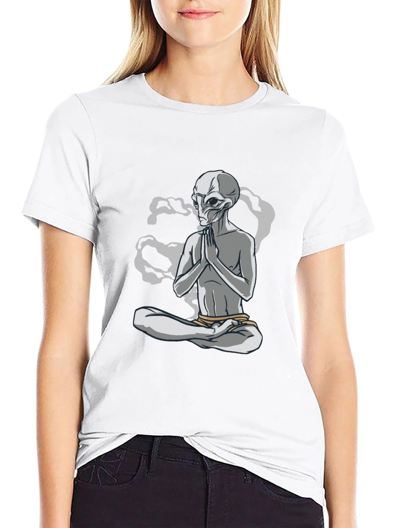 Meditating Alien Graphic T-Shirt - Relaxed Fit