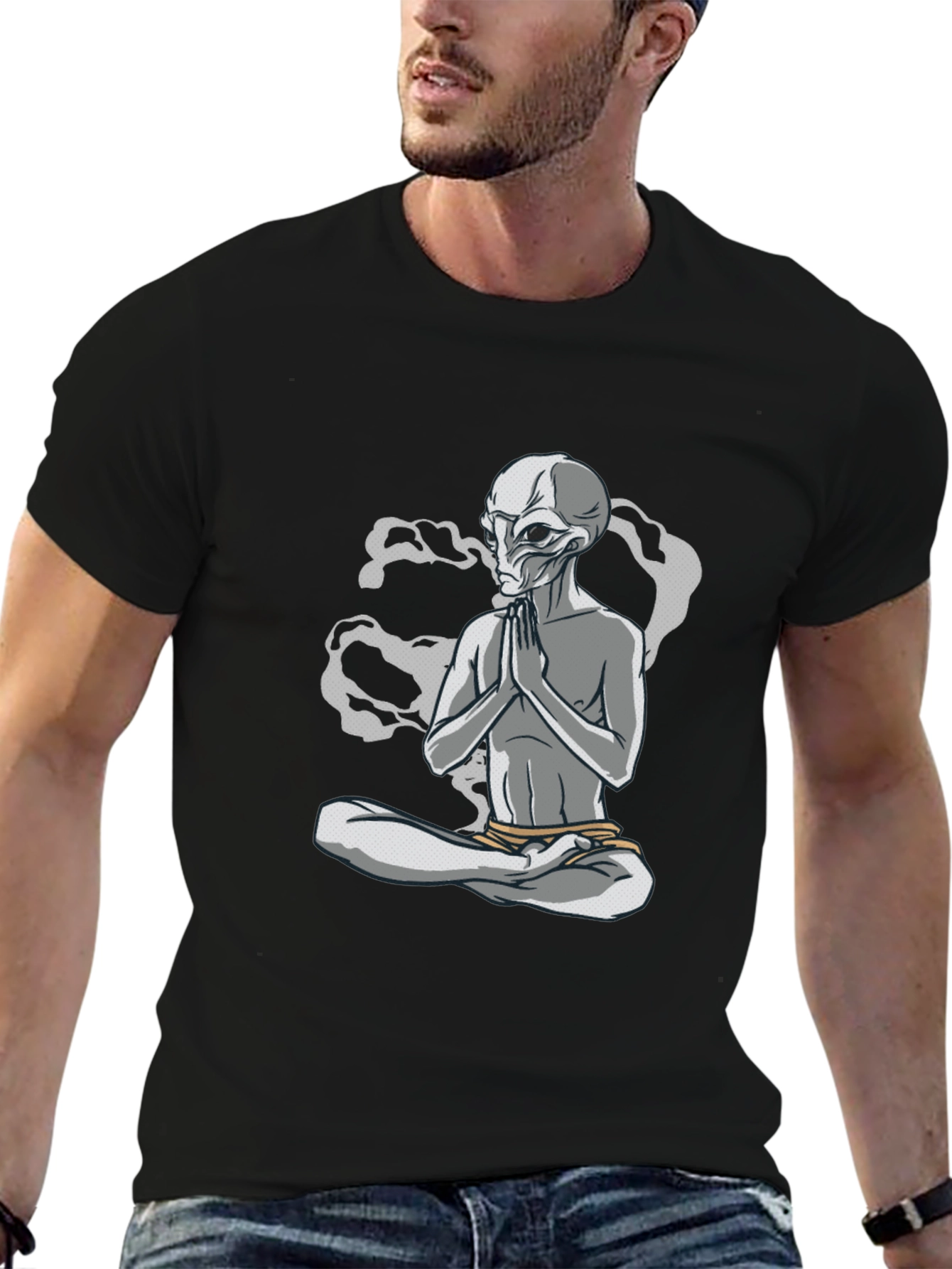Meditating Alien Graphic T-Shirt - Relaxed Fit