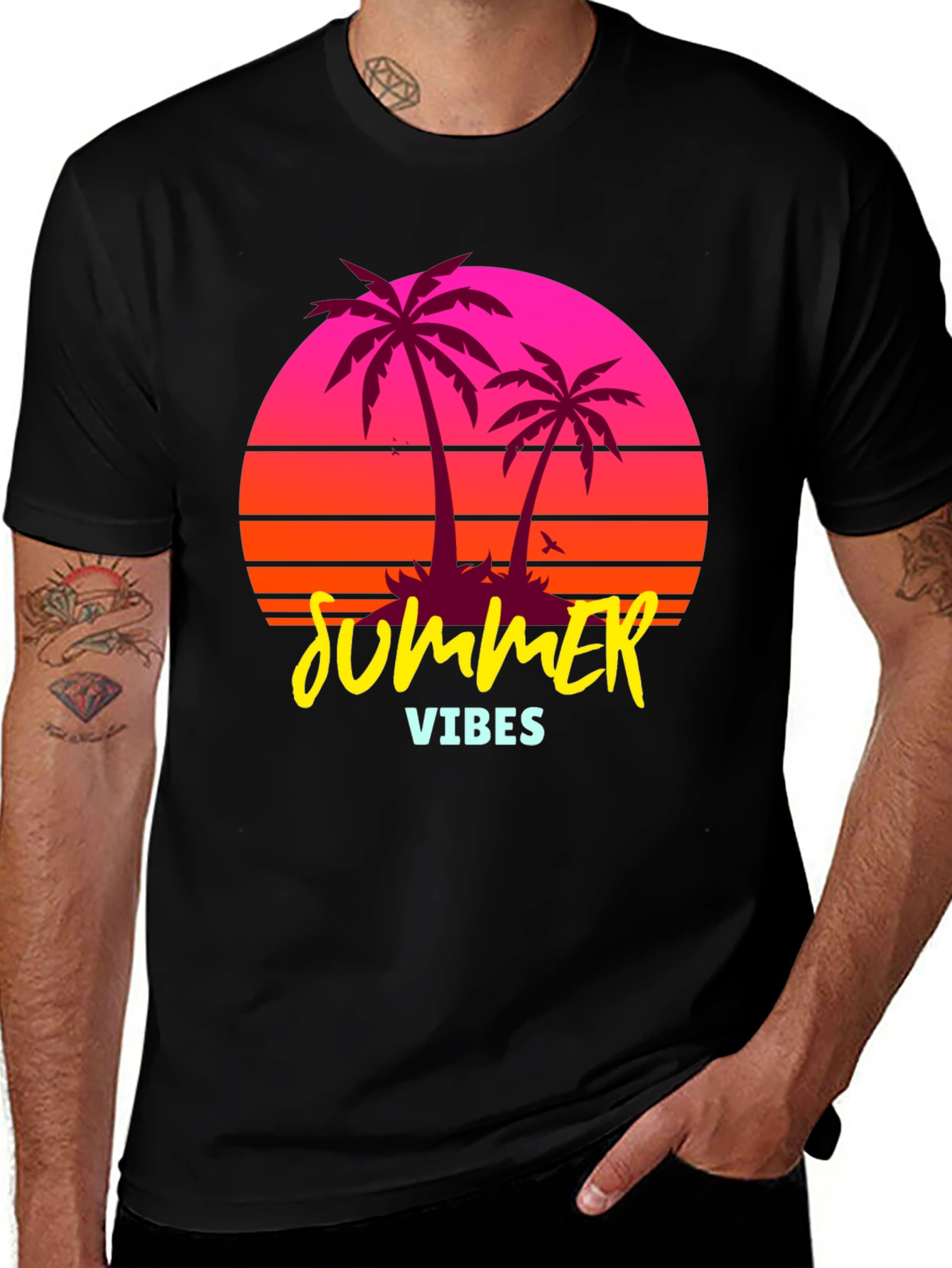 Summer Vibes Palm Tree Retro Graphic T-Shirt