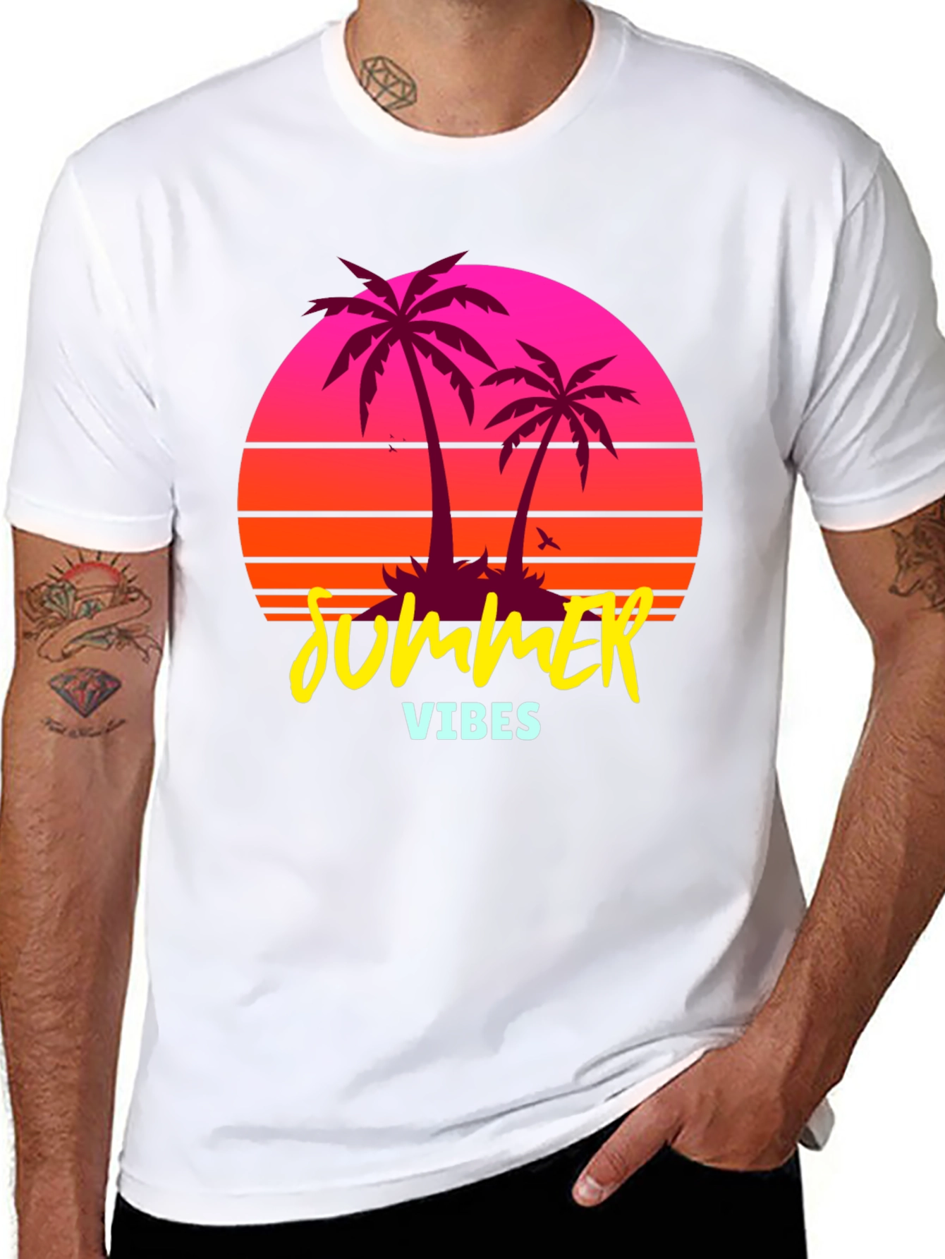 Summer Vibes Palm Tree Retro Graphic T-Shirt