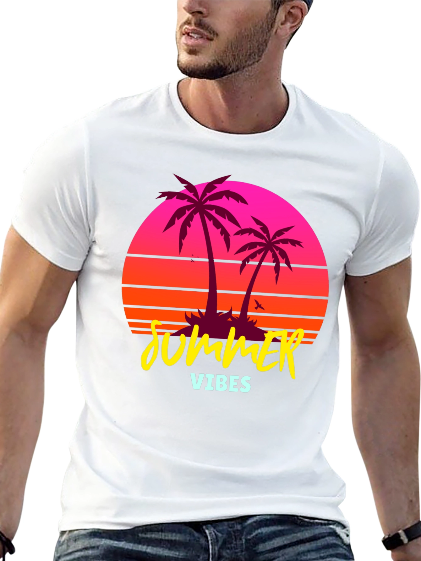 Summer Vibes Palm Tree Retro Graphic T-Shirt