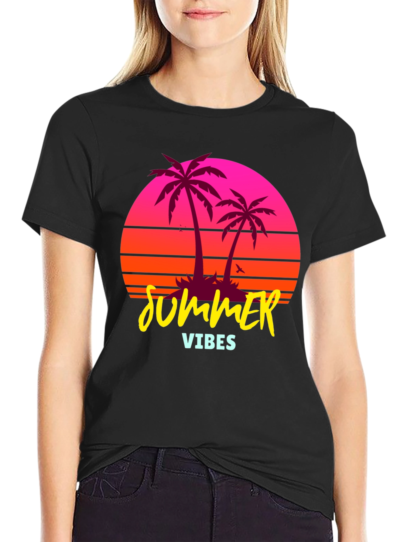 Summer Vibes Palm Tree Retro Graphic T-Shirt