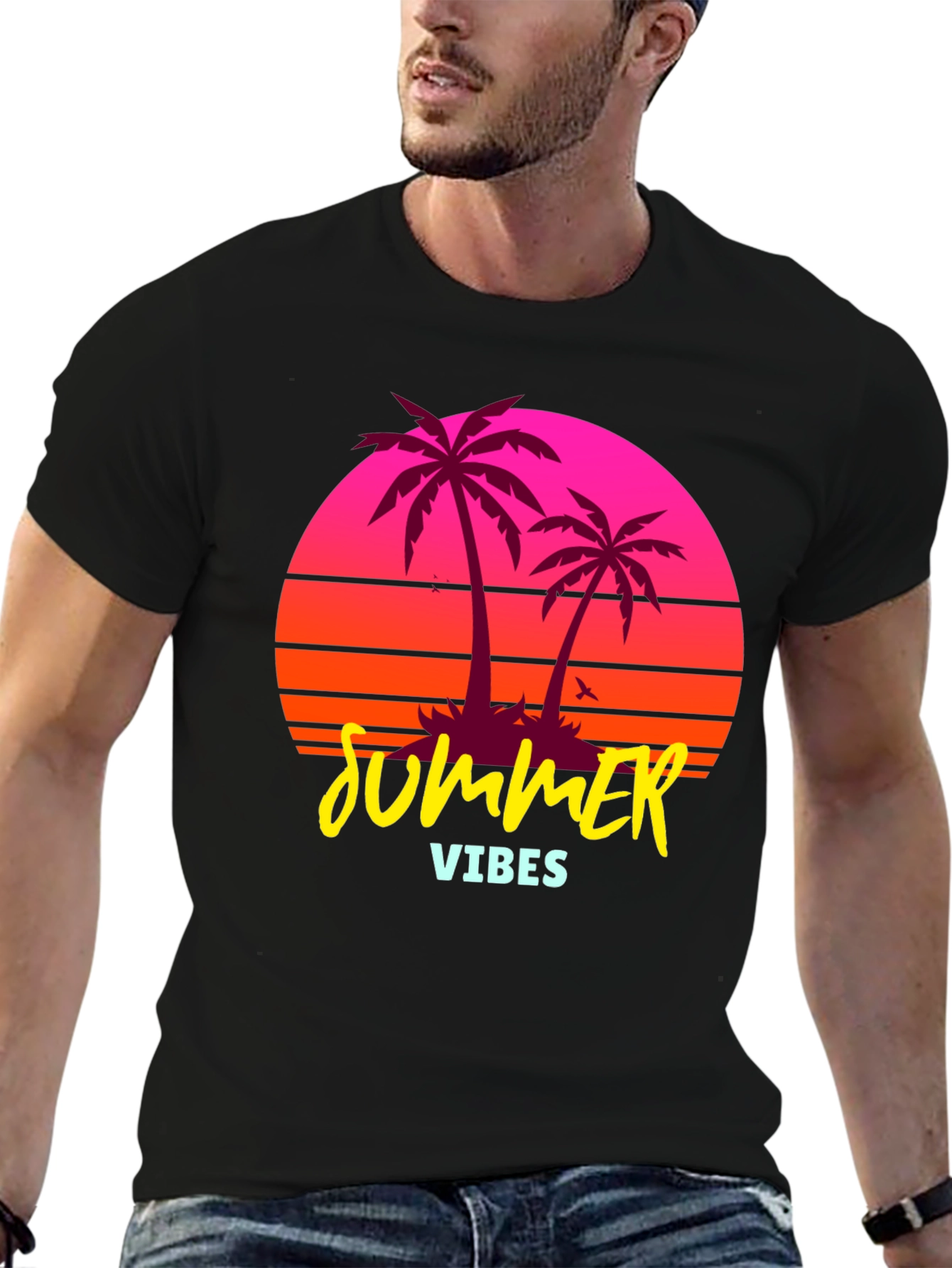 Summer Vibes Palm Tree Retro Graphic T-Shirt
