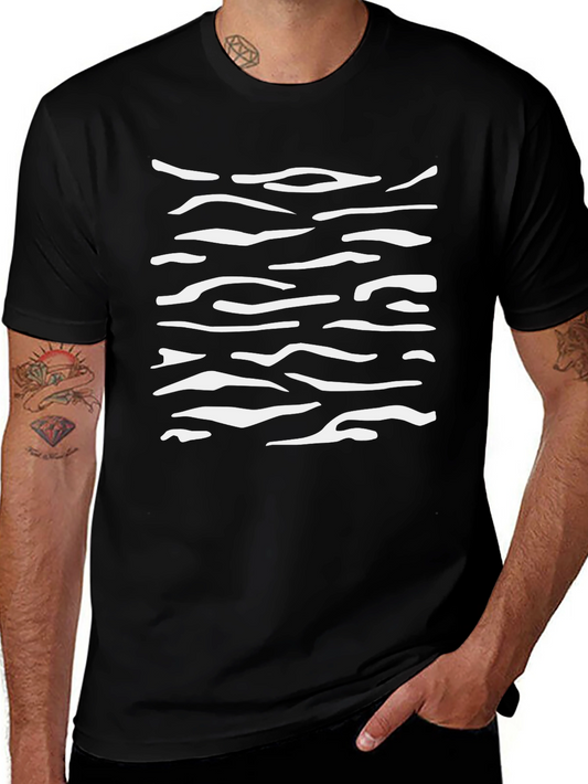 Mens Black T-Shirt with White Abstract Stripes