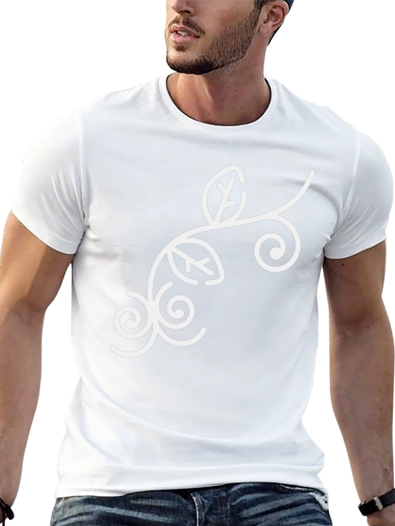 Stylish Black Tee with Floral Swirl Design