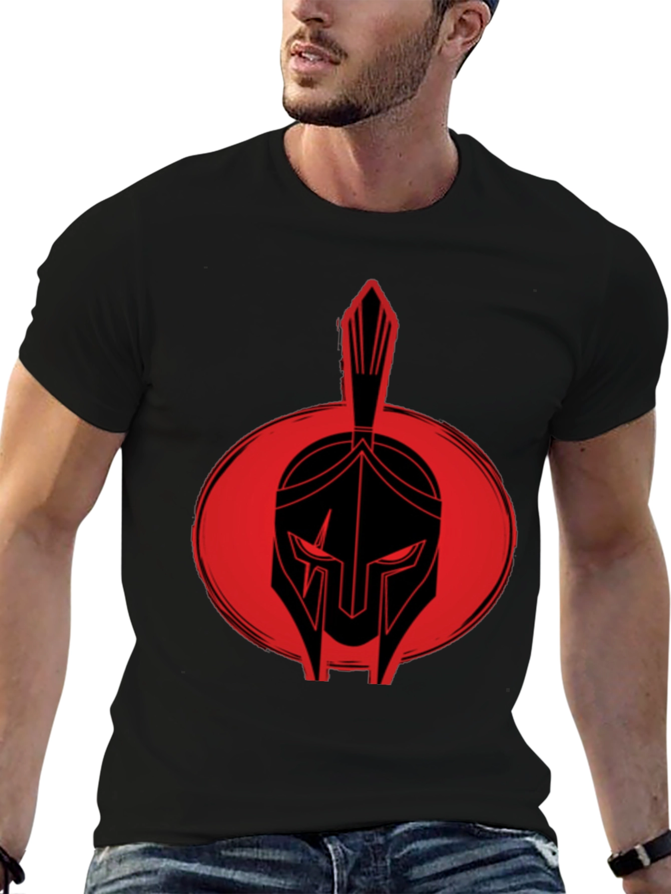Spartan Helmet Graphic Tee - Bold Red Design