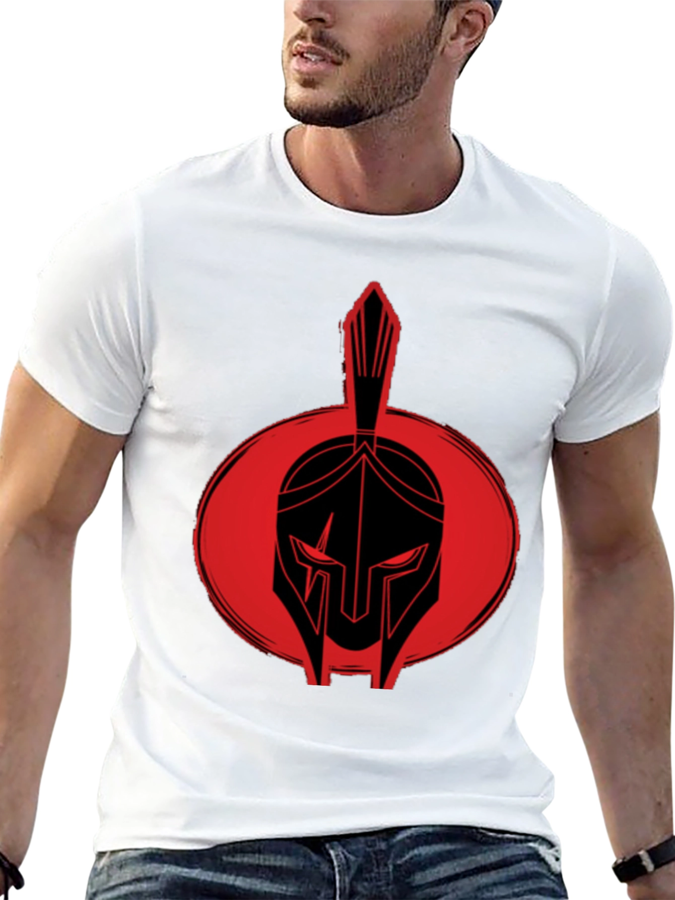 Spartan Helmet Graphic Tee - Bold Red Design