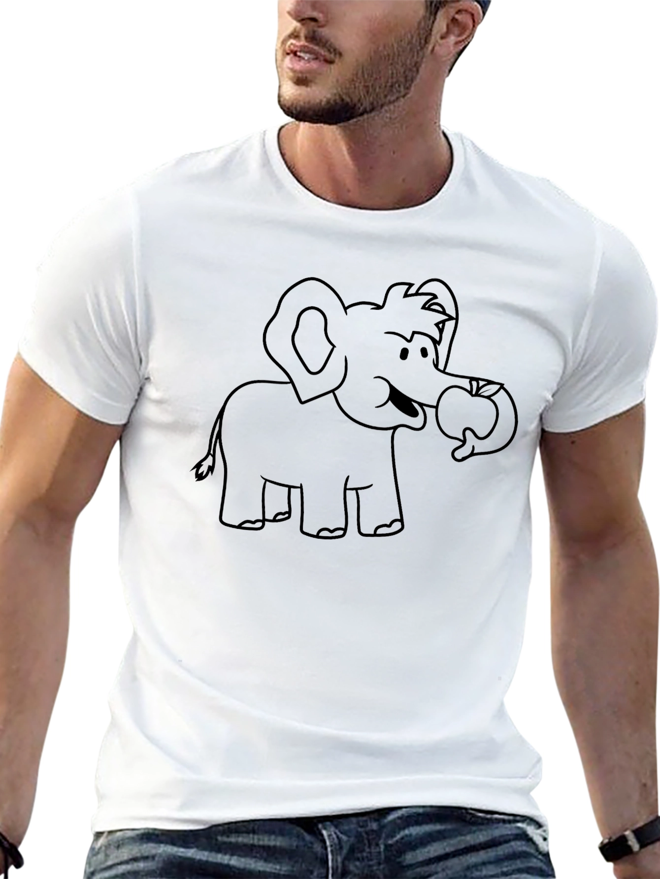 Cute Elephant with Apple Black Graphic Tee