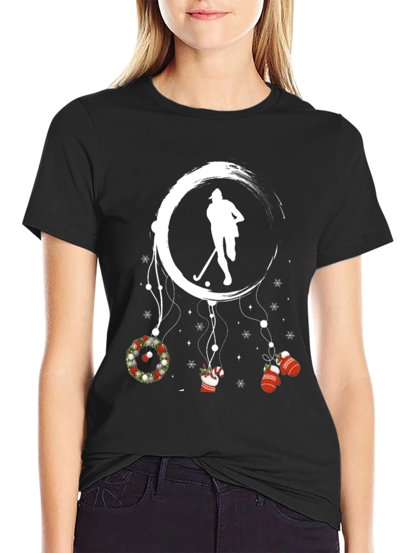 Festive Hockey T-Shirt: Winter Holiday Dreamcatcher Design