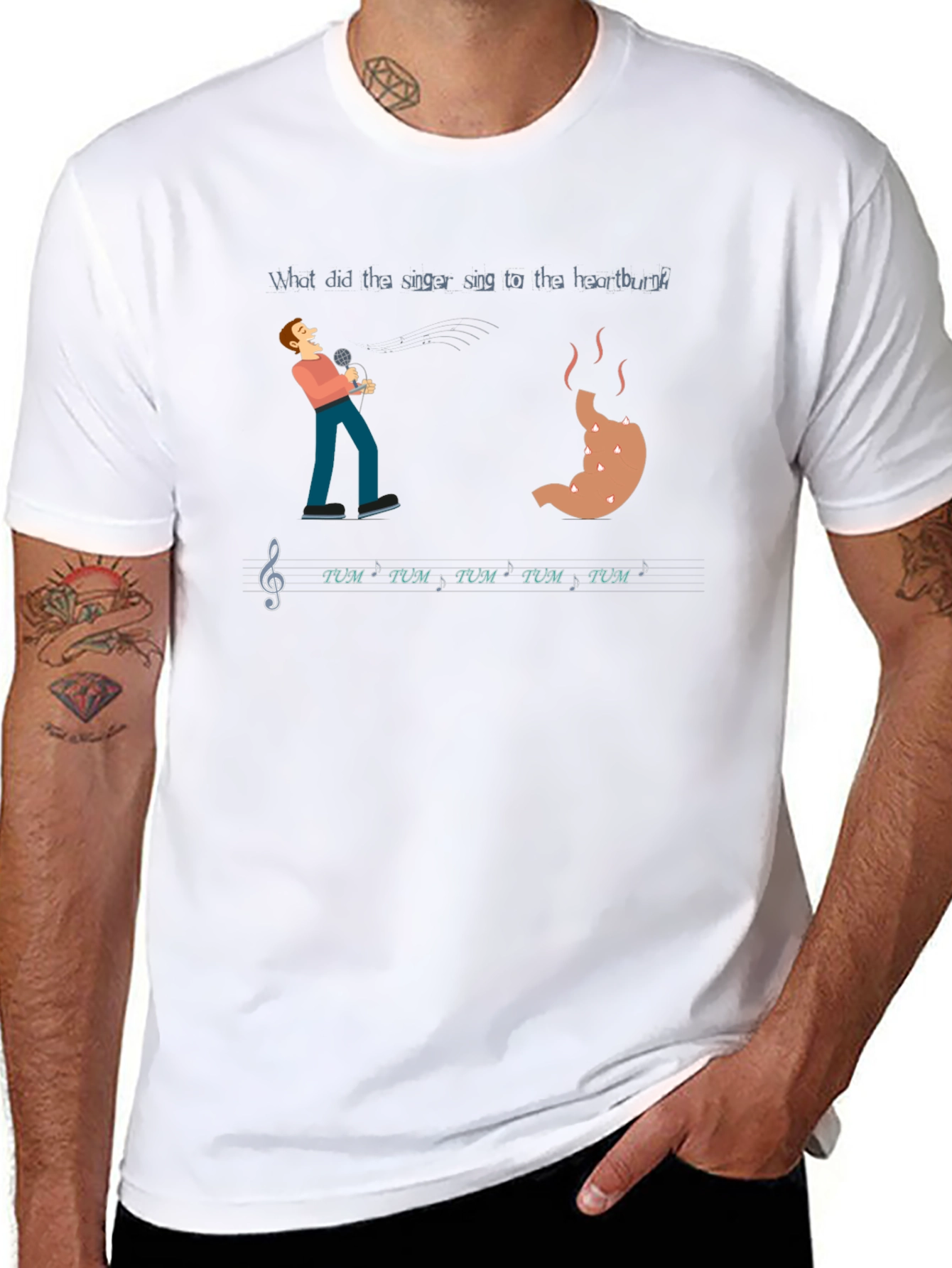 Heartburn Singer T-Shirt - Funny Music Pun Tee