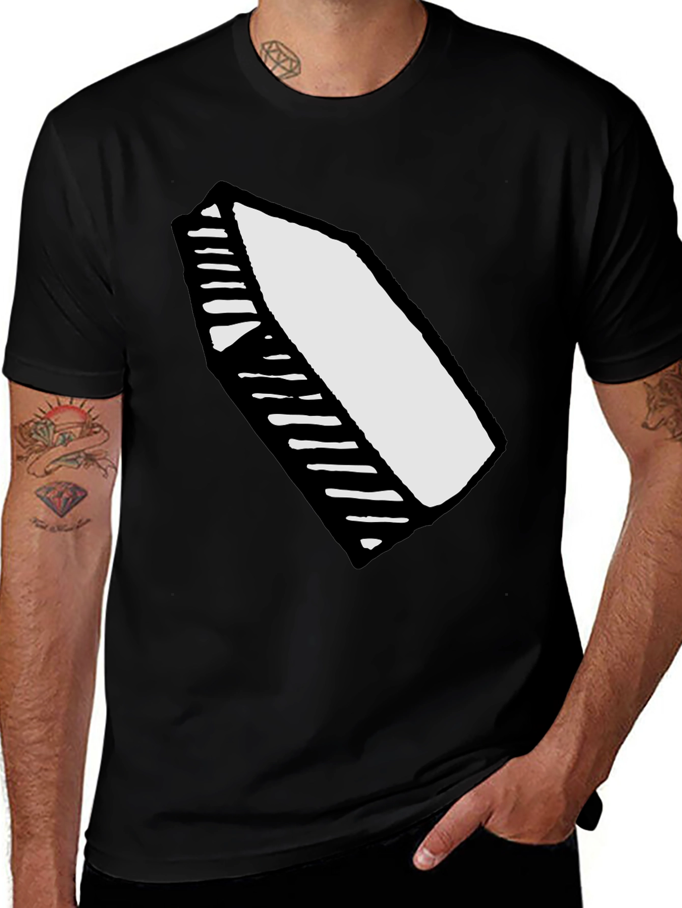 Mens Black T-Shirt with White Crayon Graphic