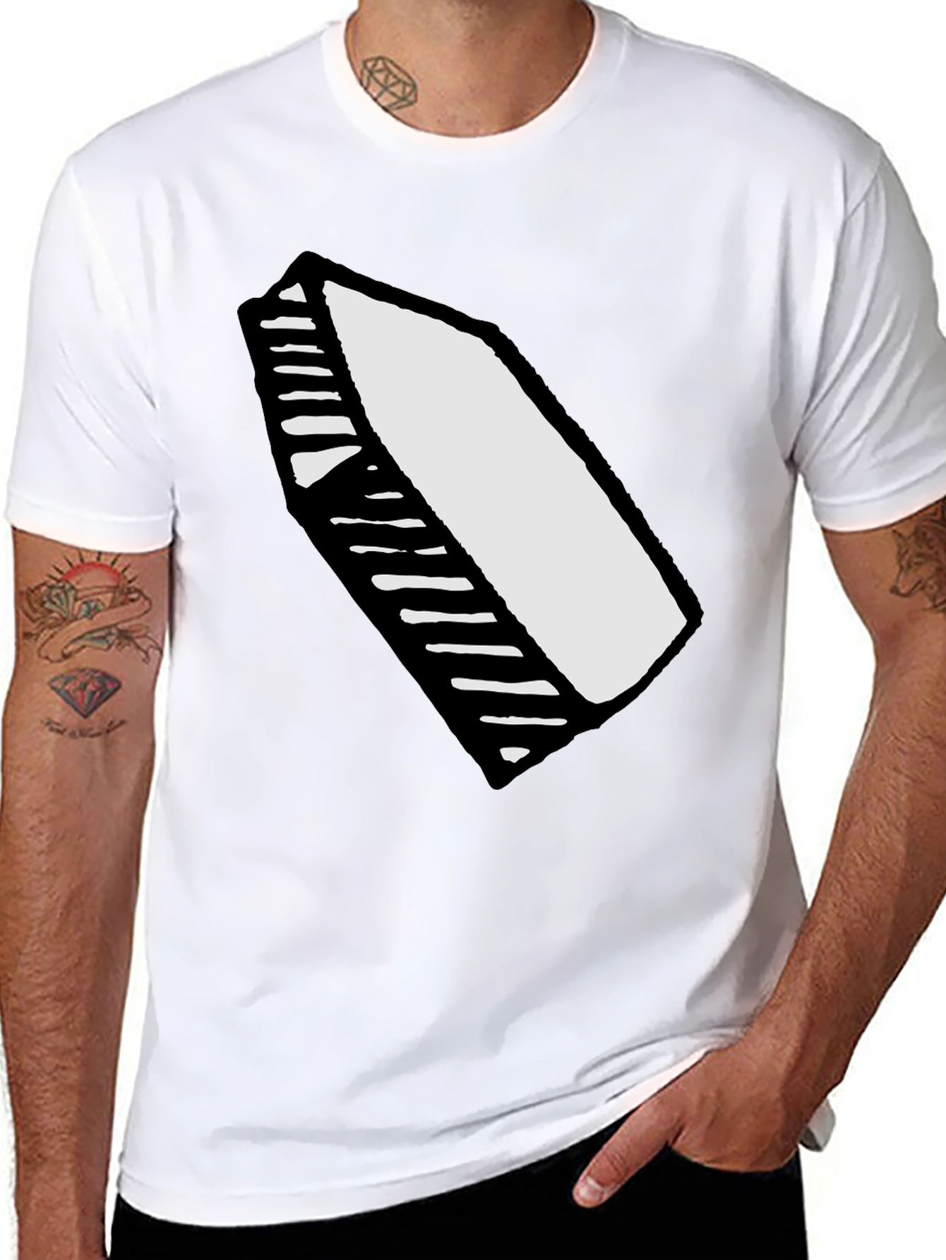 Mens Black T-Shirt with White Crayon Graphic