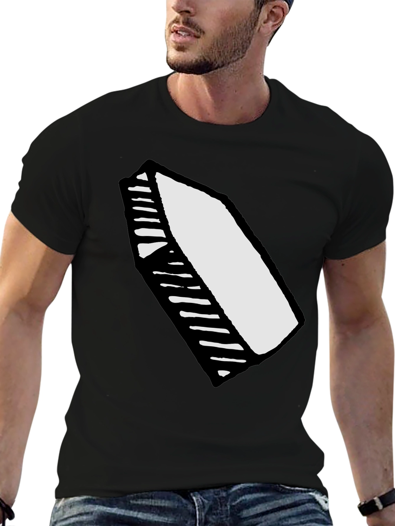 Mens Black T-Shirt with White Crayon Graphic