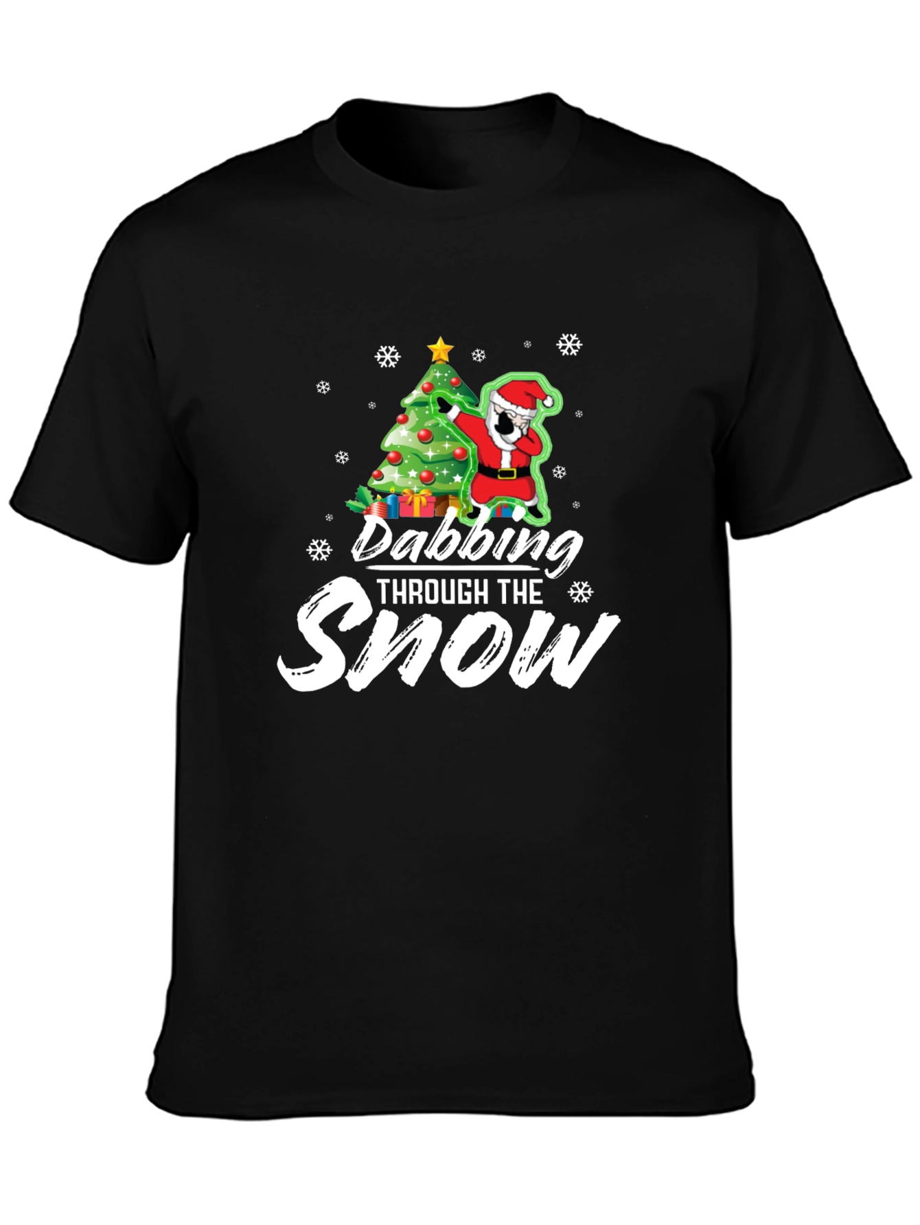 Dabbing Santa Christmas Tree Black Graphic Tee