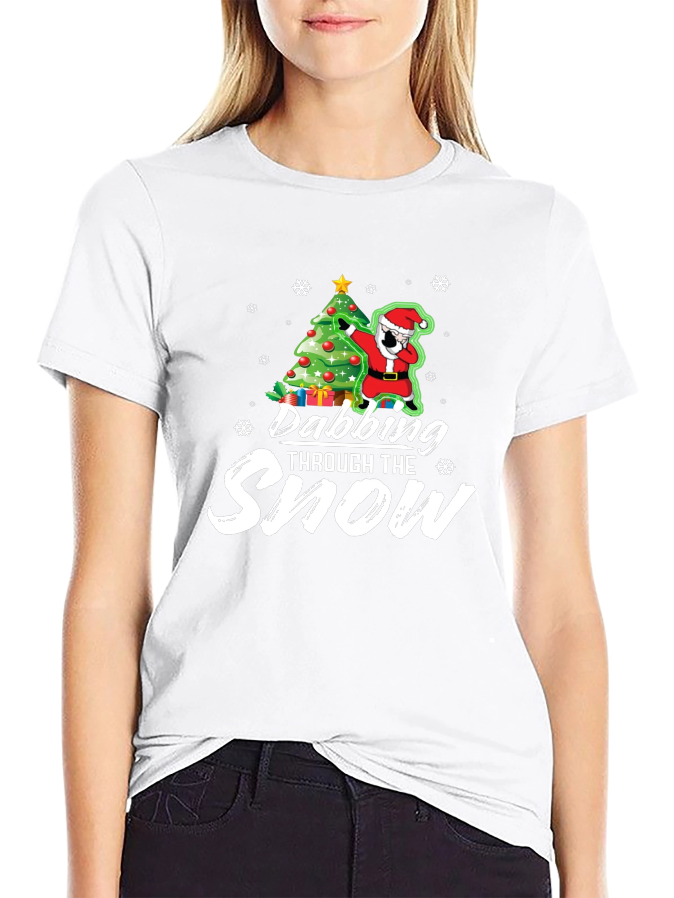 Dabbing Santa Christmas Tree Black Graphic Tee