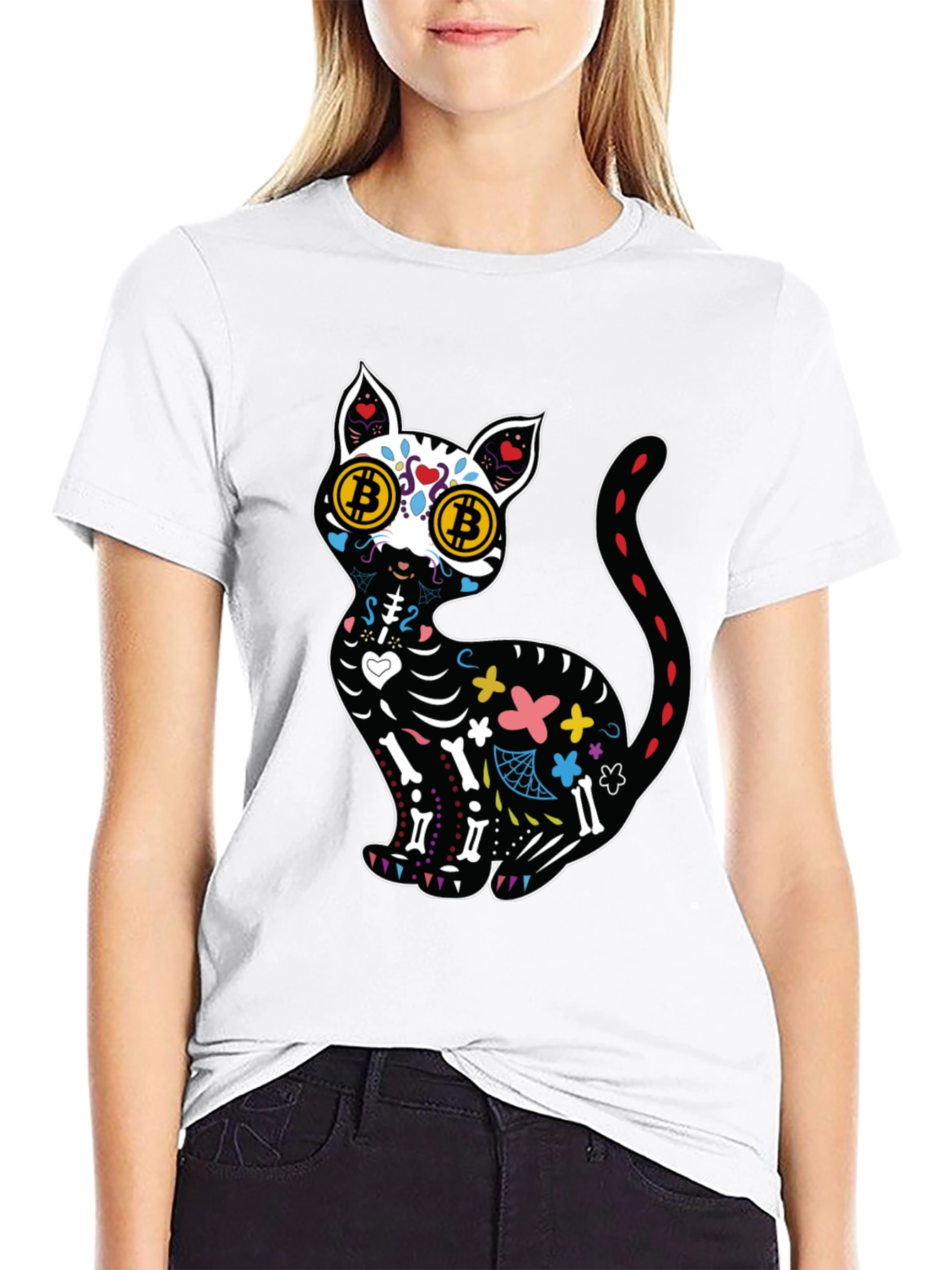 Bitcoin Cat Sugar Skull T-Shirt
