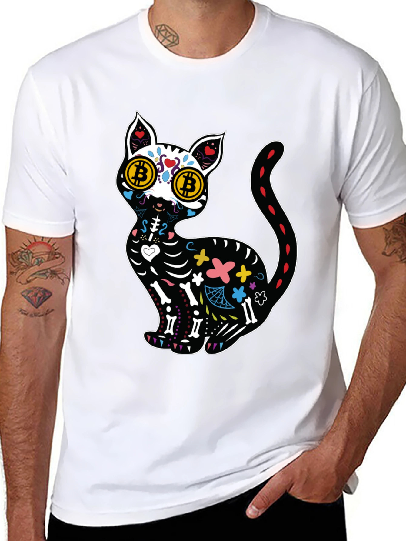 Bitcoin Cat Sugar Skull T-Shirt