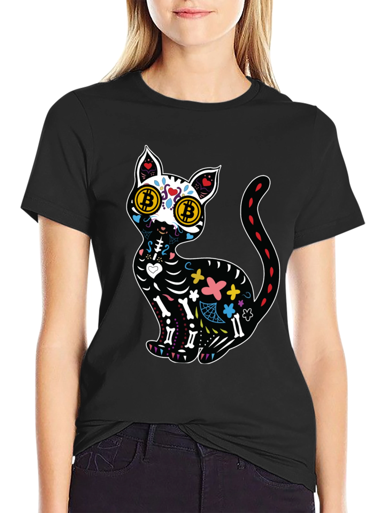 Bitcoin Cat Sugar Skull T-Shirt