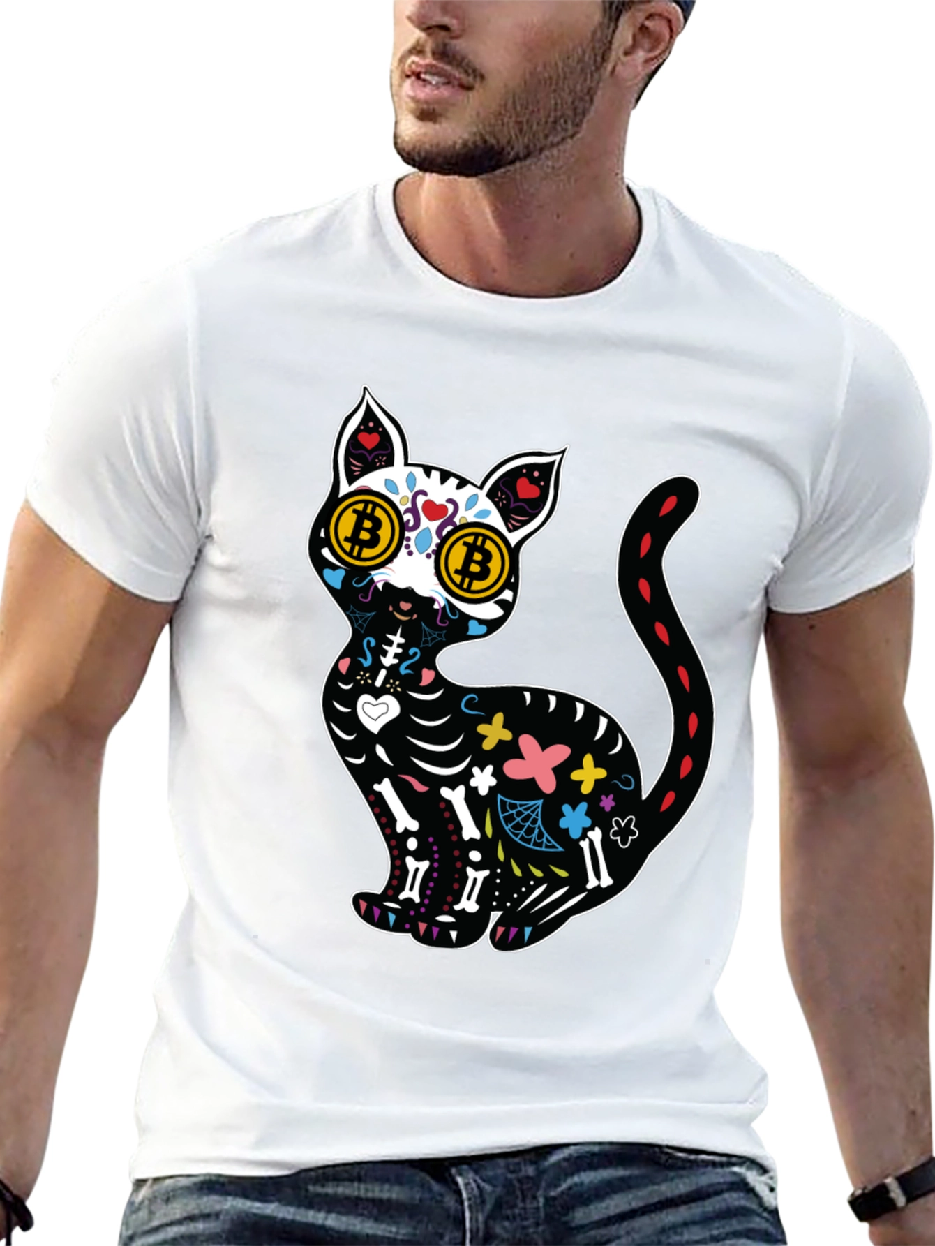 Bitcoin Cat Sugar Skull T-Shirt