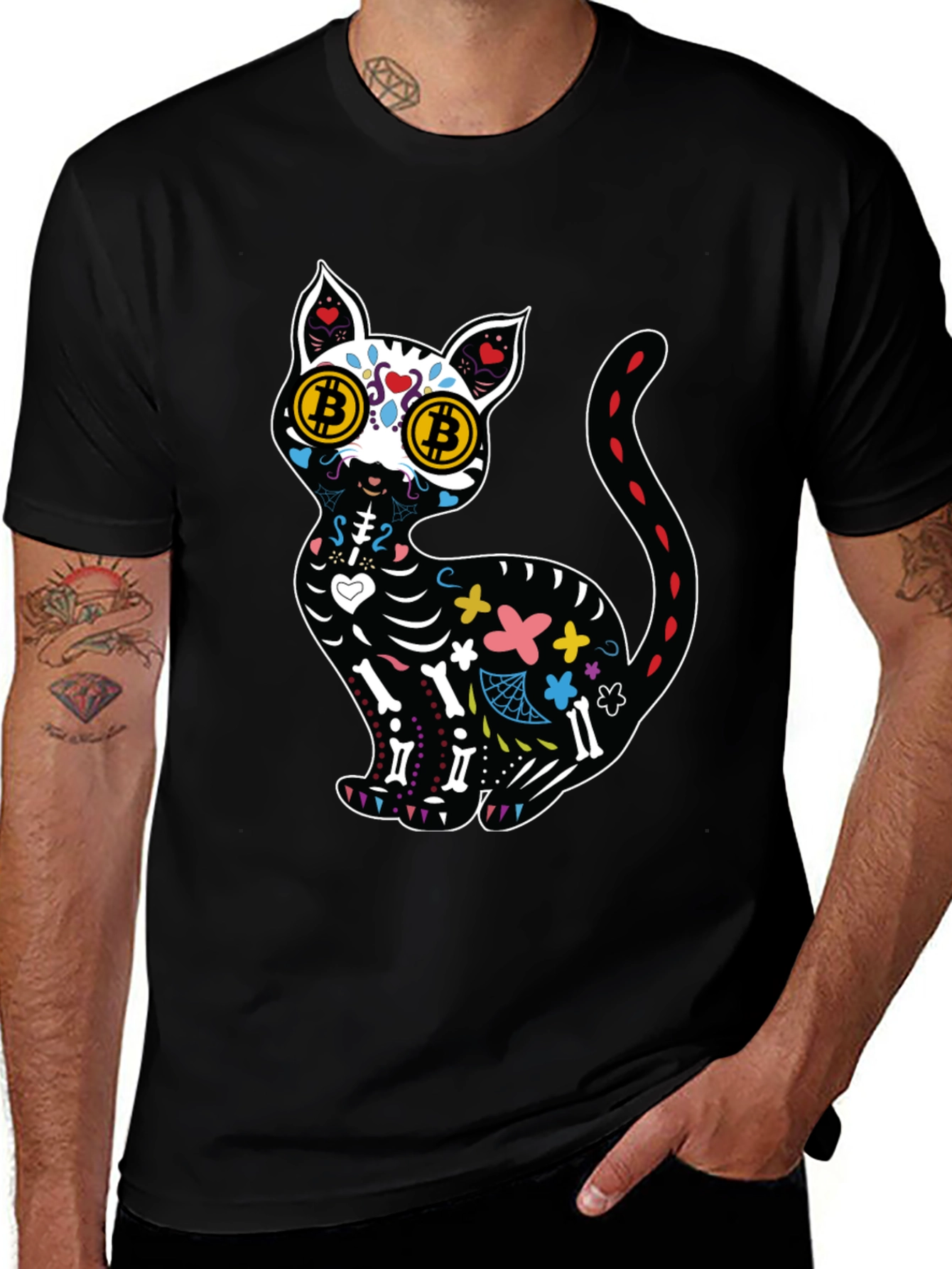 Bitcoin Cat Sugar Skull T-Shirt
