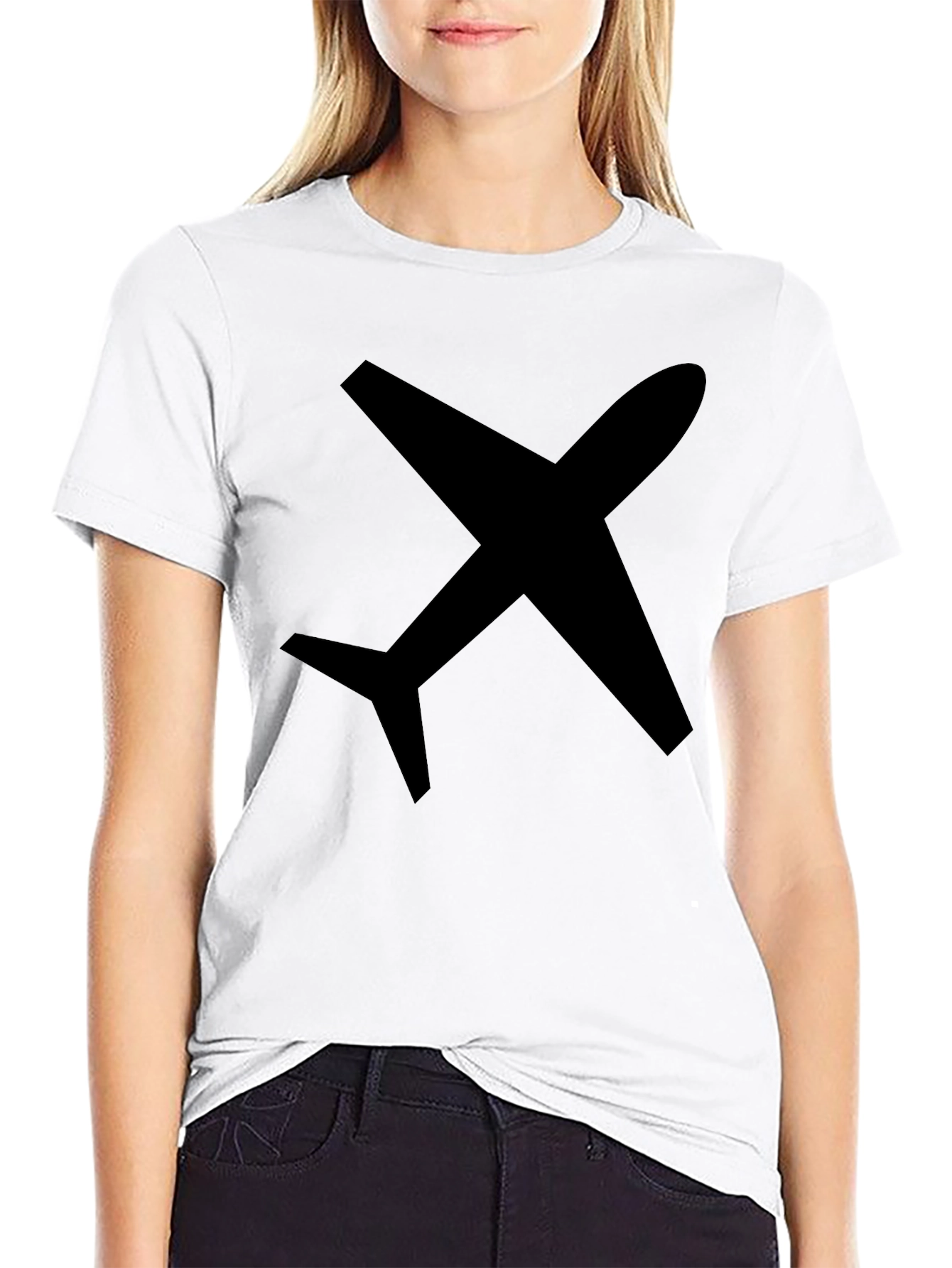 Airplane Graphic Tee - Black Cotton Casual